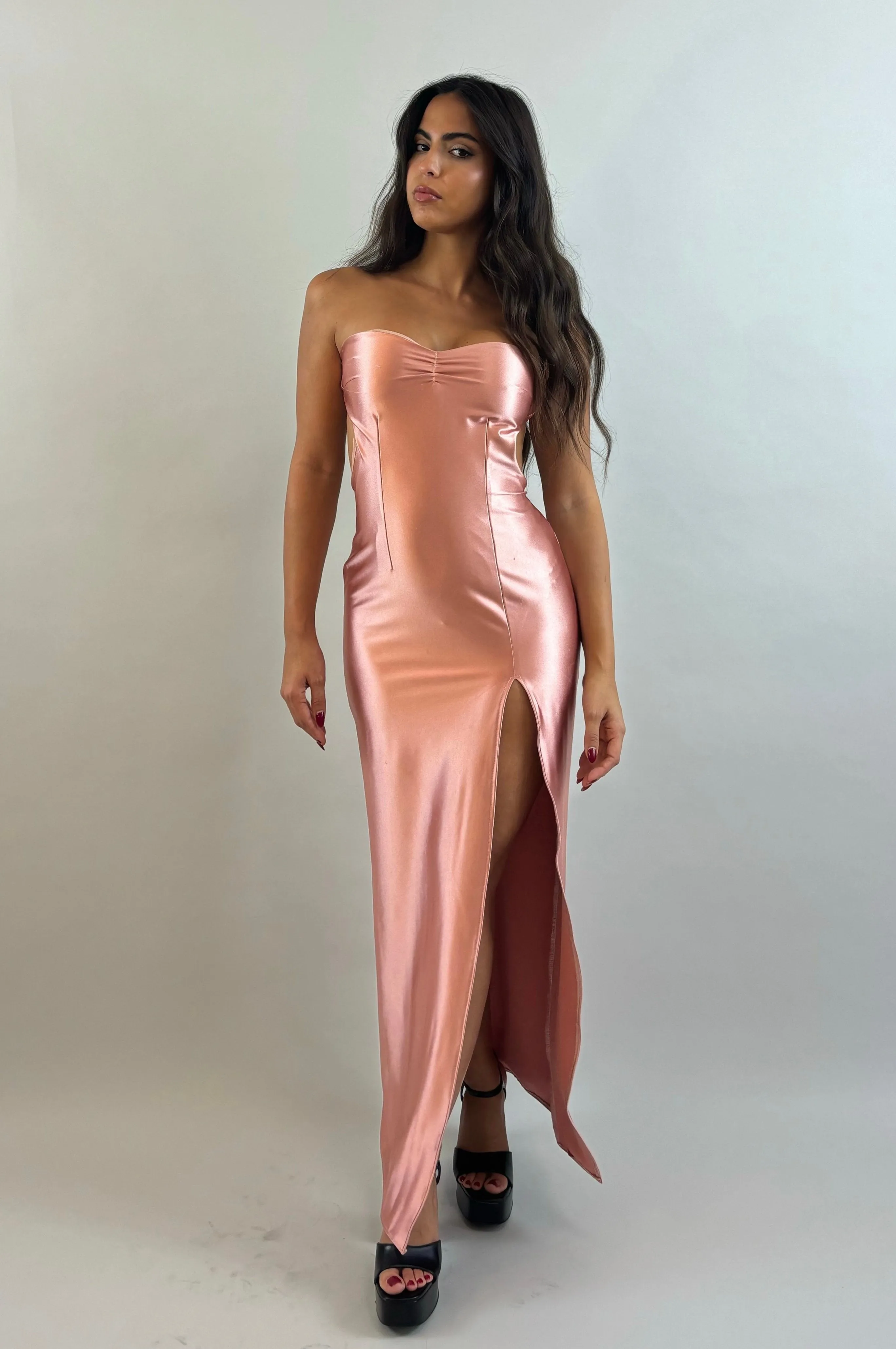 Rini - Pink Satin Evening Dress