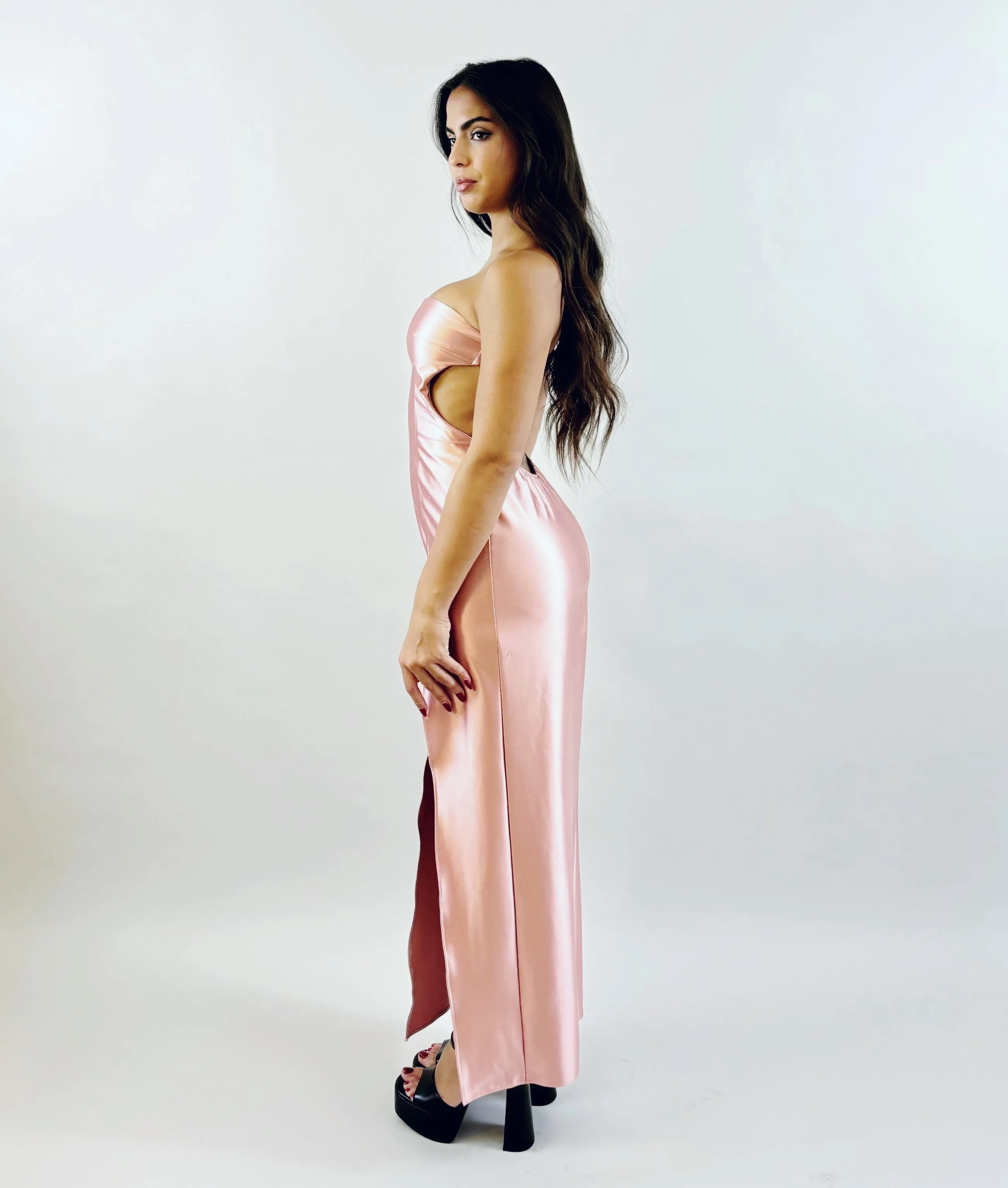 Rini - Pink Satin Evening Dress
