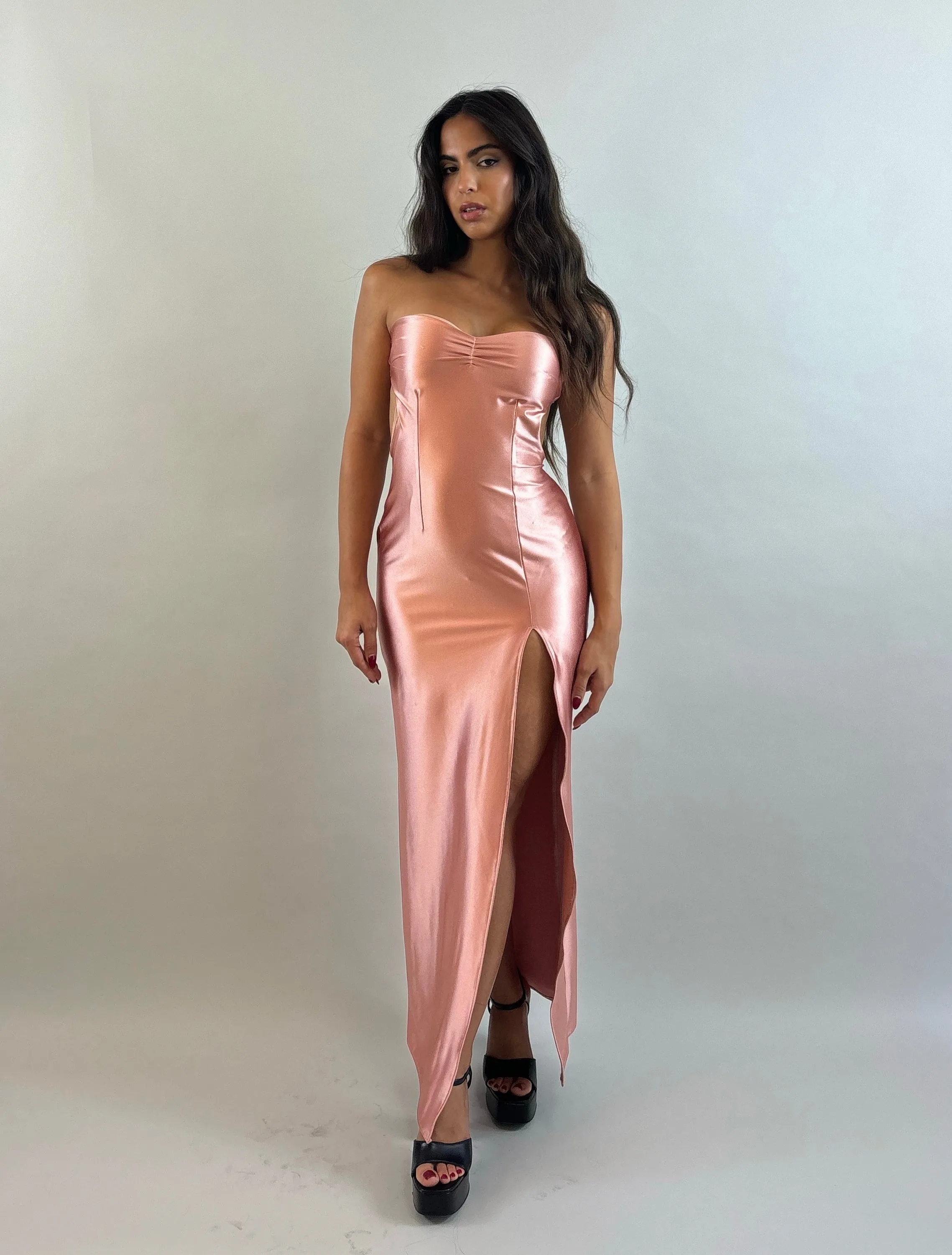 Rini - Pink Satin Evening Dress