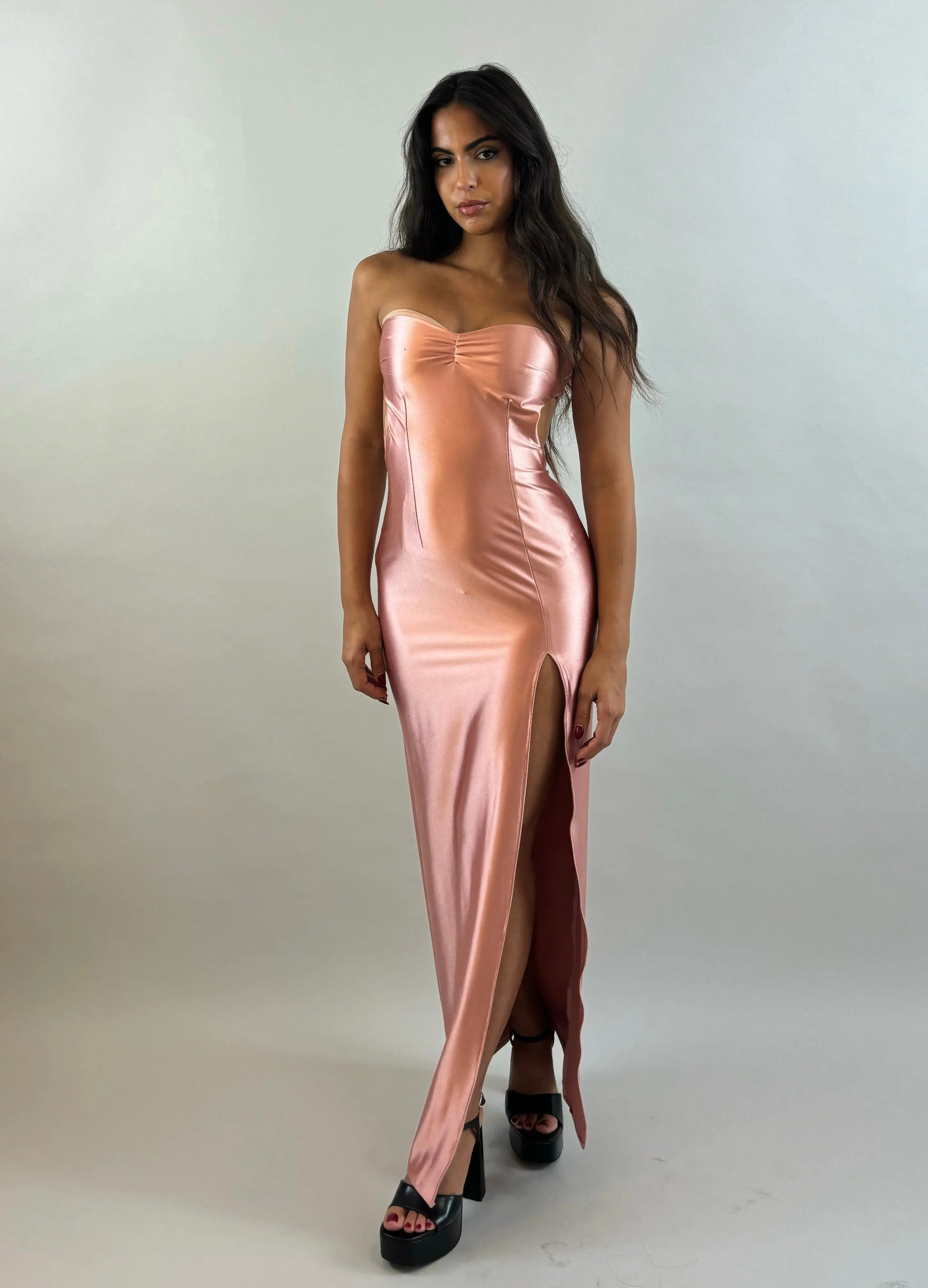 Rini - Pink Satin Evening Dress