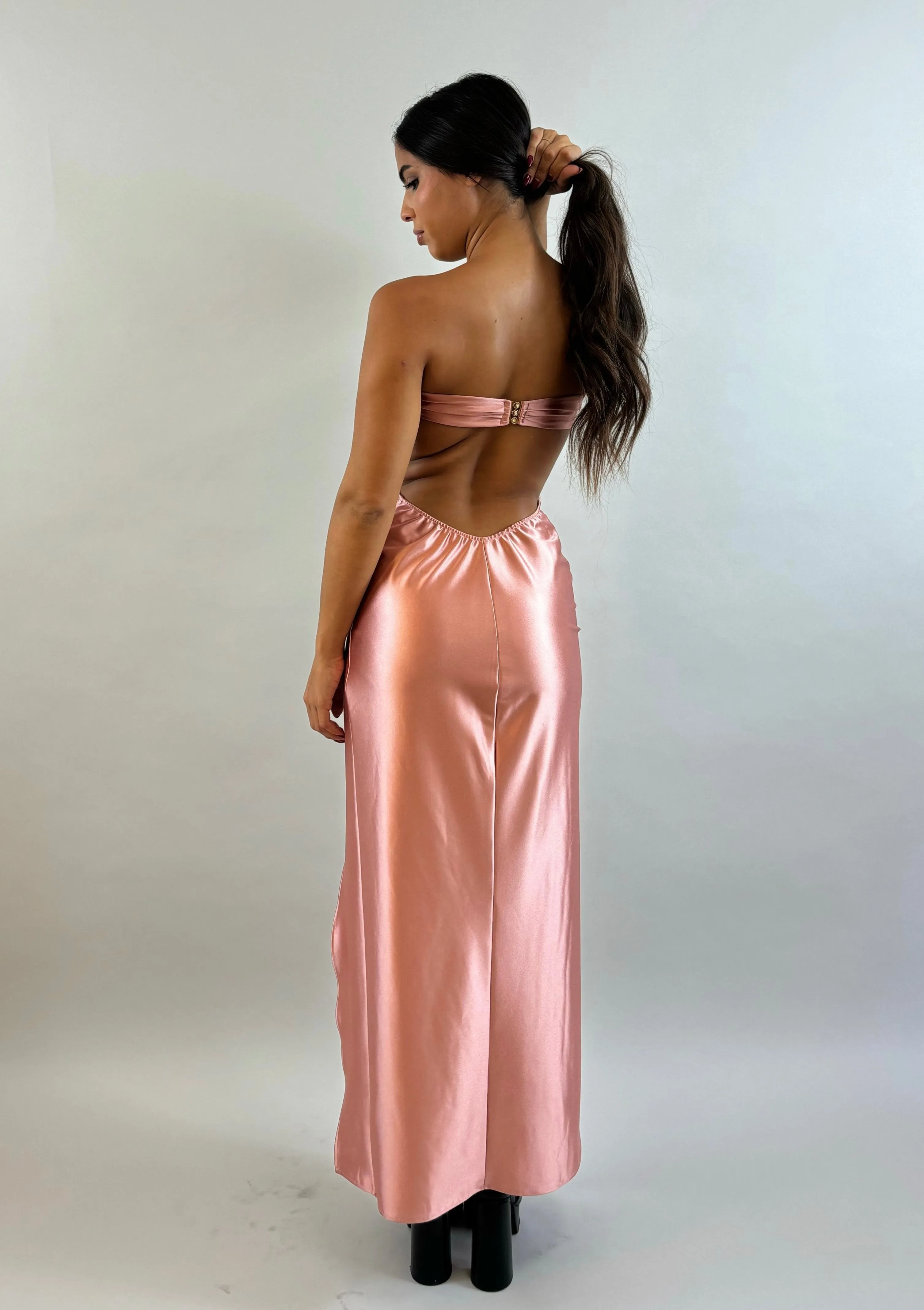 Rini - Pink Satin Evening Dress
