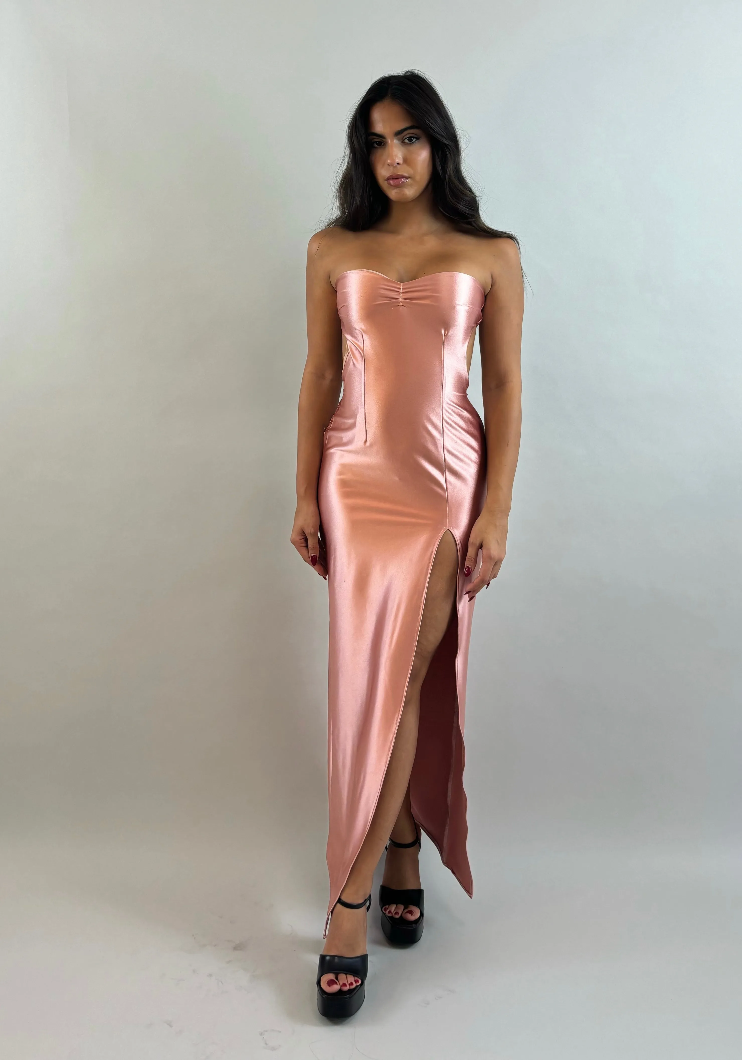Rini - Pink Satin Evening Dress