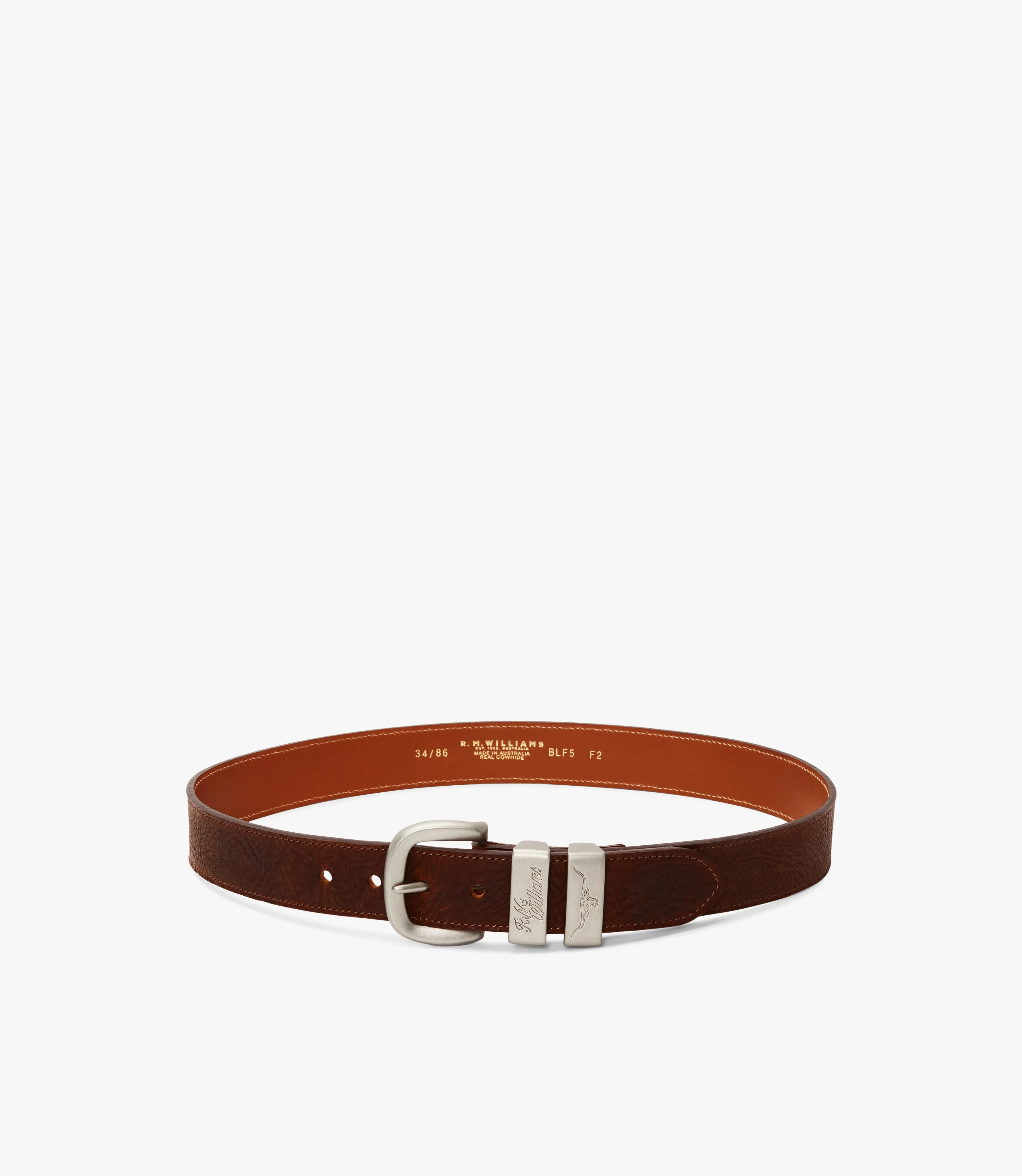 R.M.Williams - Drover Belt - Brushed Nickel Hardware - Dark Tan