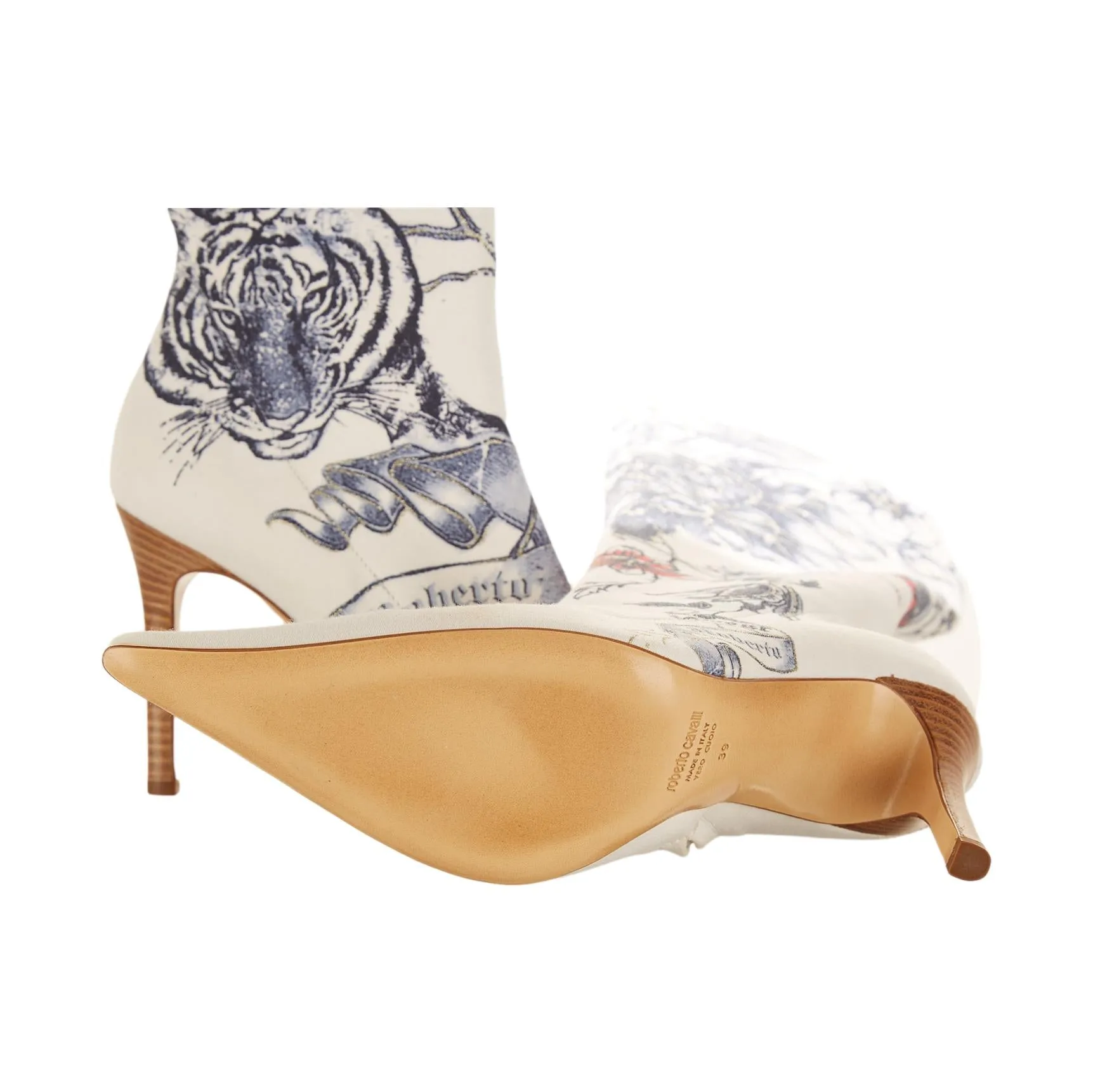 Roberto Cavalli White Tattoo Print Boots