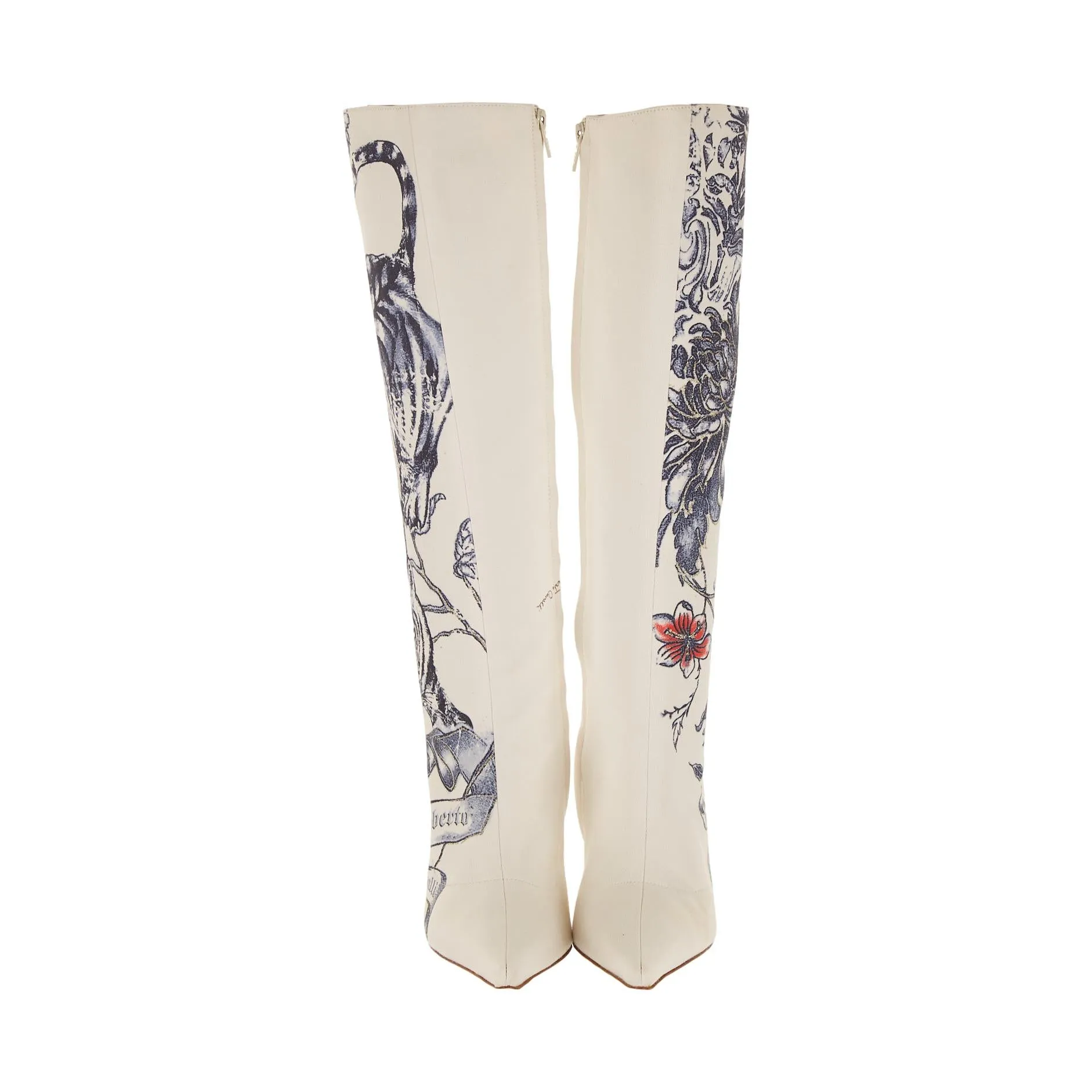 Roberto Cavalli White Tattoo Print Boots