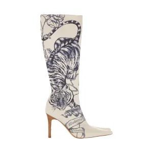 Roberto Cavalli White Tattoo Print Boots