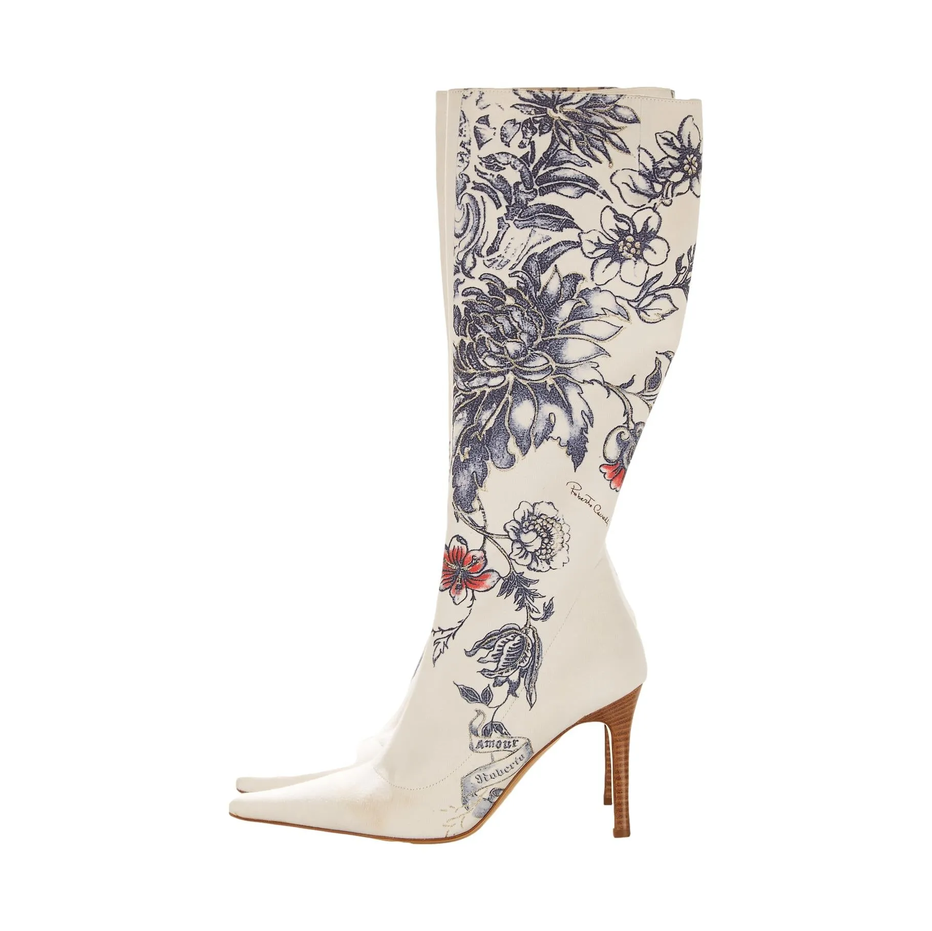 Roberto Cavalli White Tattoo Print Boots