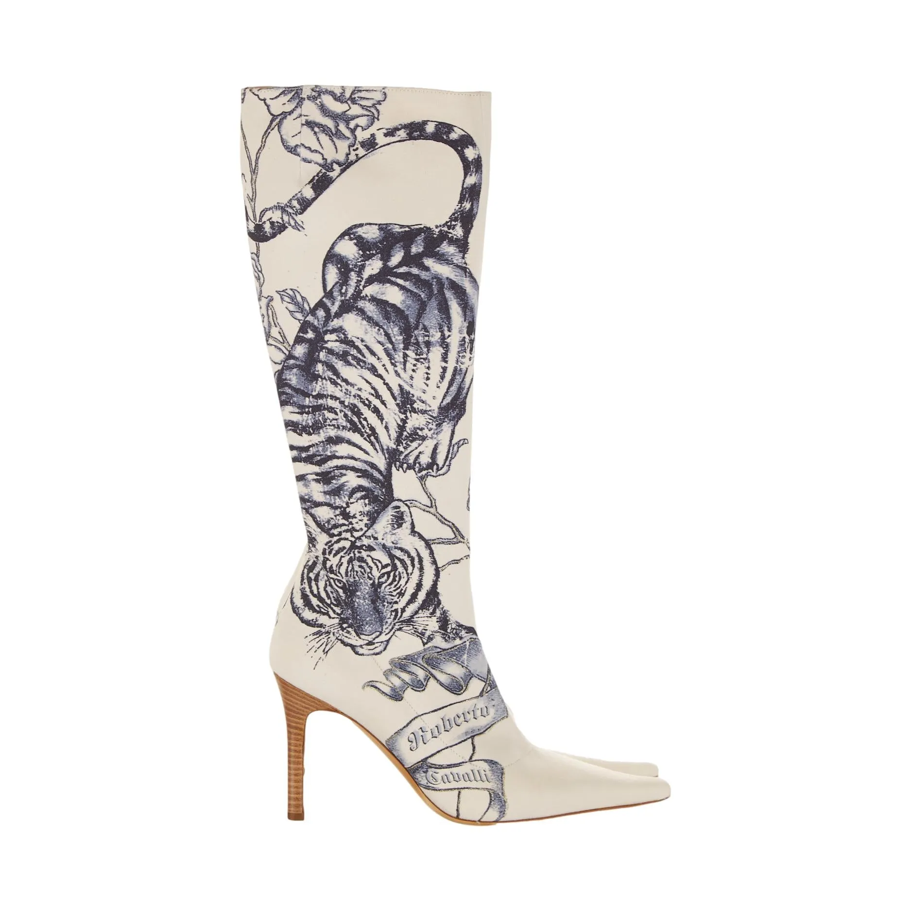 Roberto Cavalli White Tattoo Print Boots