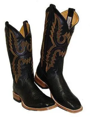 Rod Patrick Black Smooth Ostrich Broad Square Toe Boots