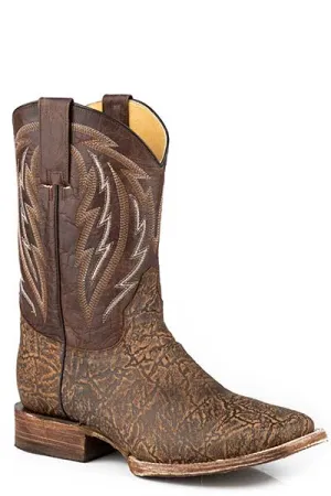 Roper Footwear Men's Brown Embossed Elephant Print Broad Square Toe Boots