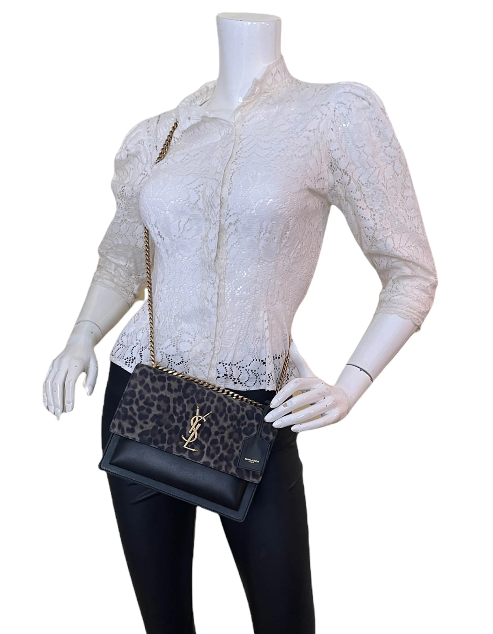 Saint Laurent Medium Sunset Leopard Print Shoulder Bag