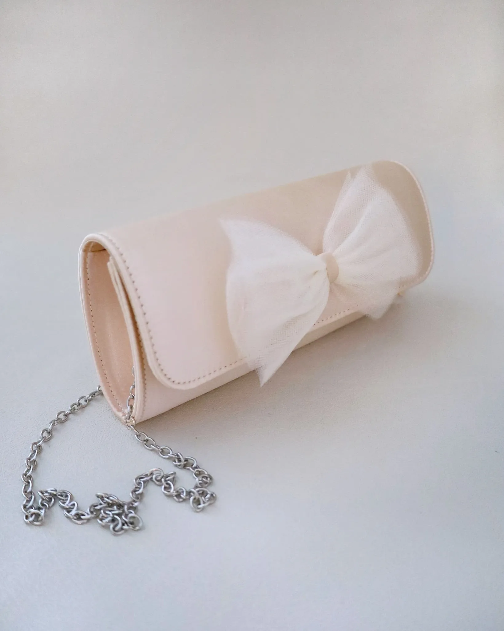 Satin Evening Clutch with Tulle Bow