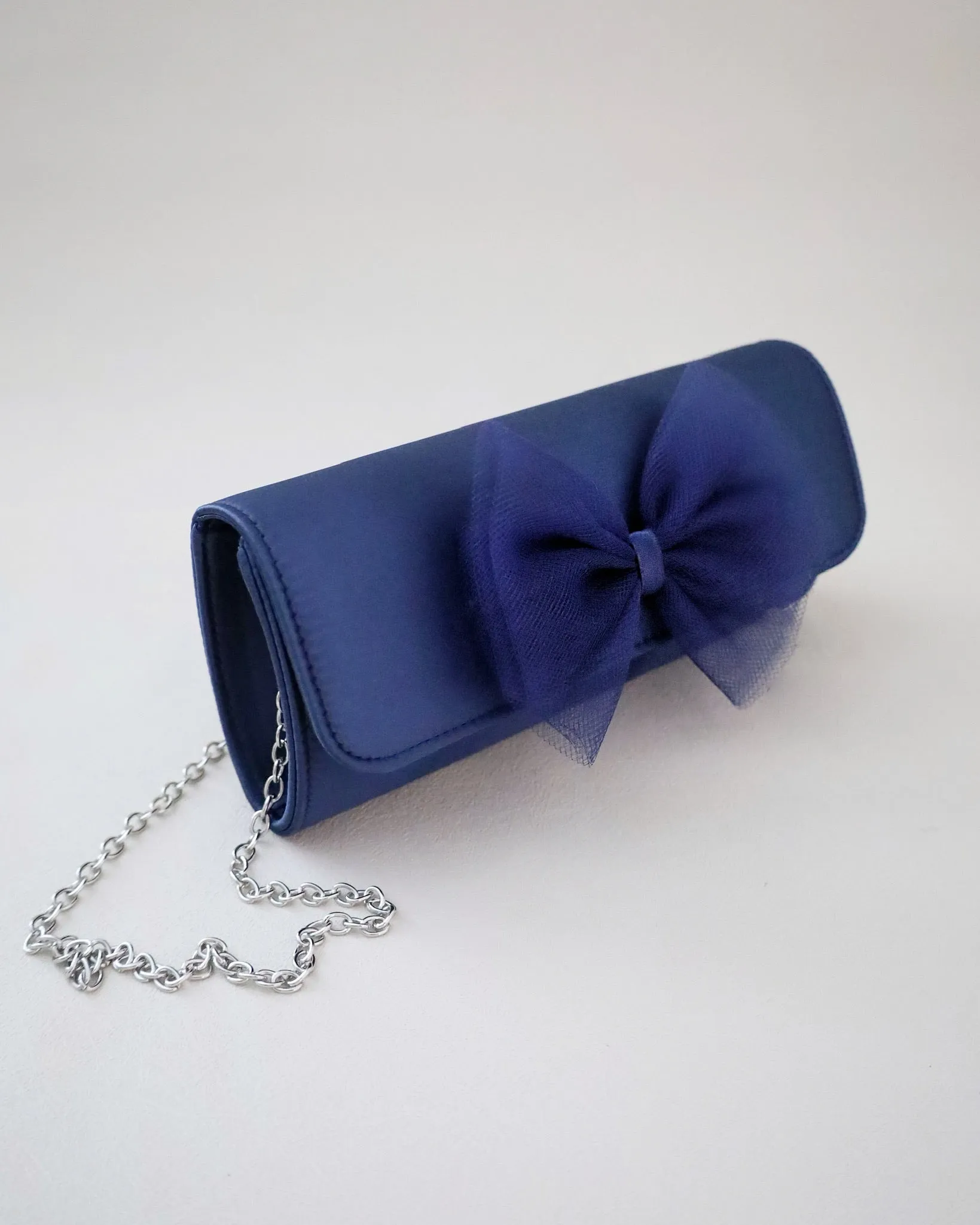 Satin Evening Clutch with Tulle Bow