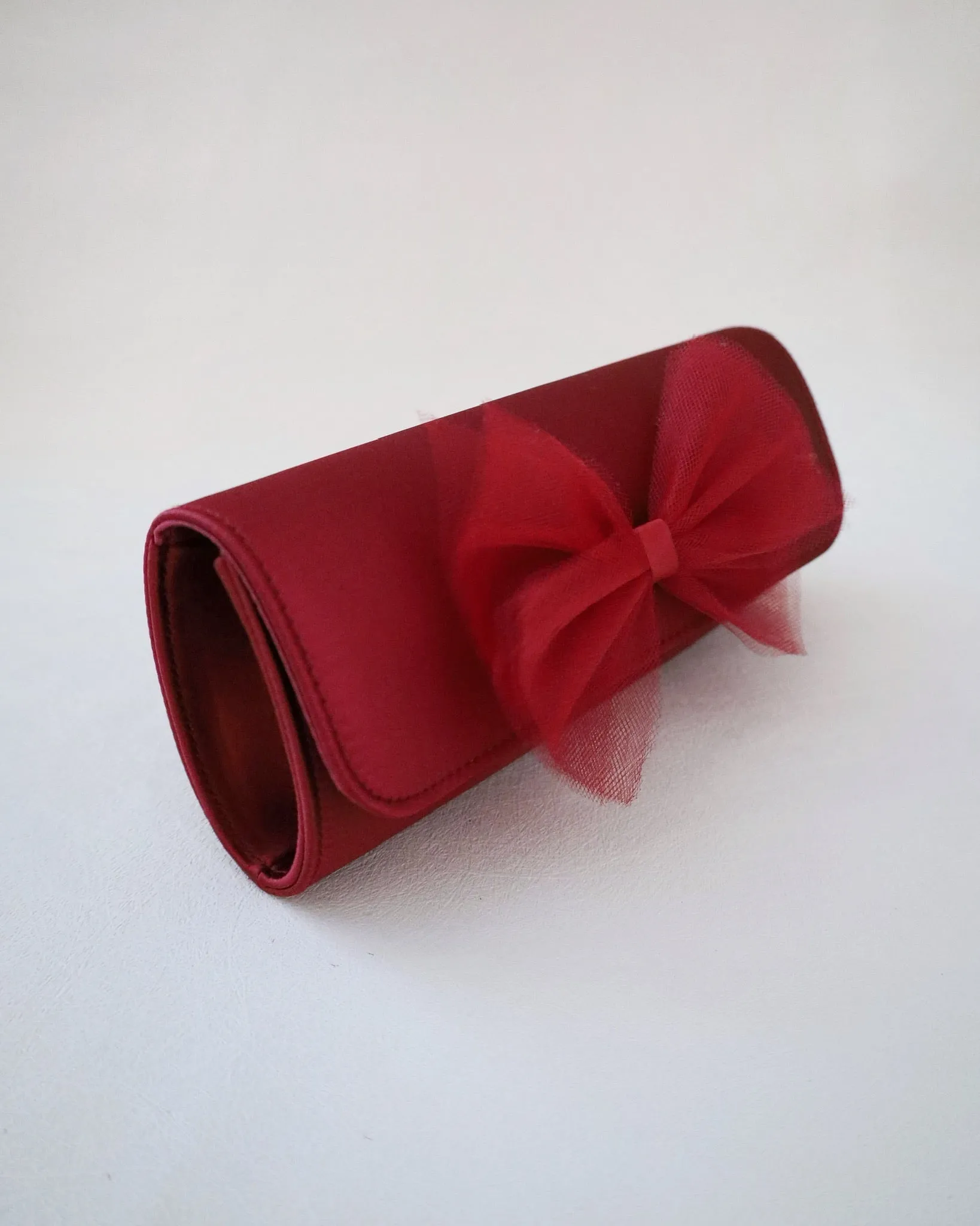 Satin Evening Clutch with Tulle Bow