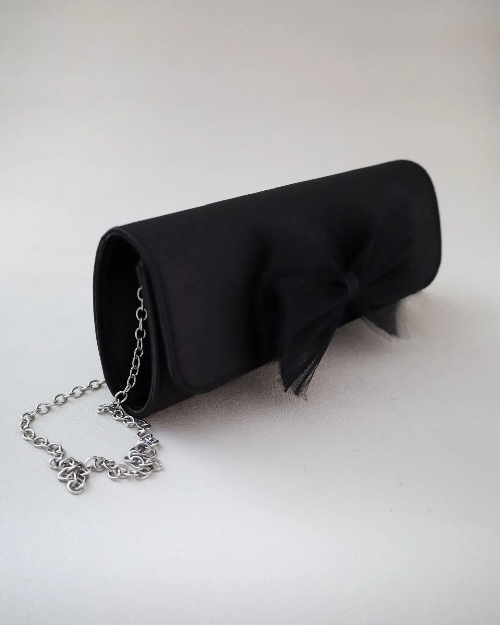 Satin Evening Clutch with Tulle Bow