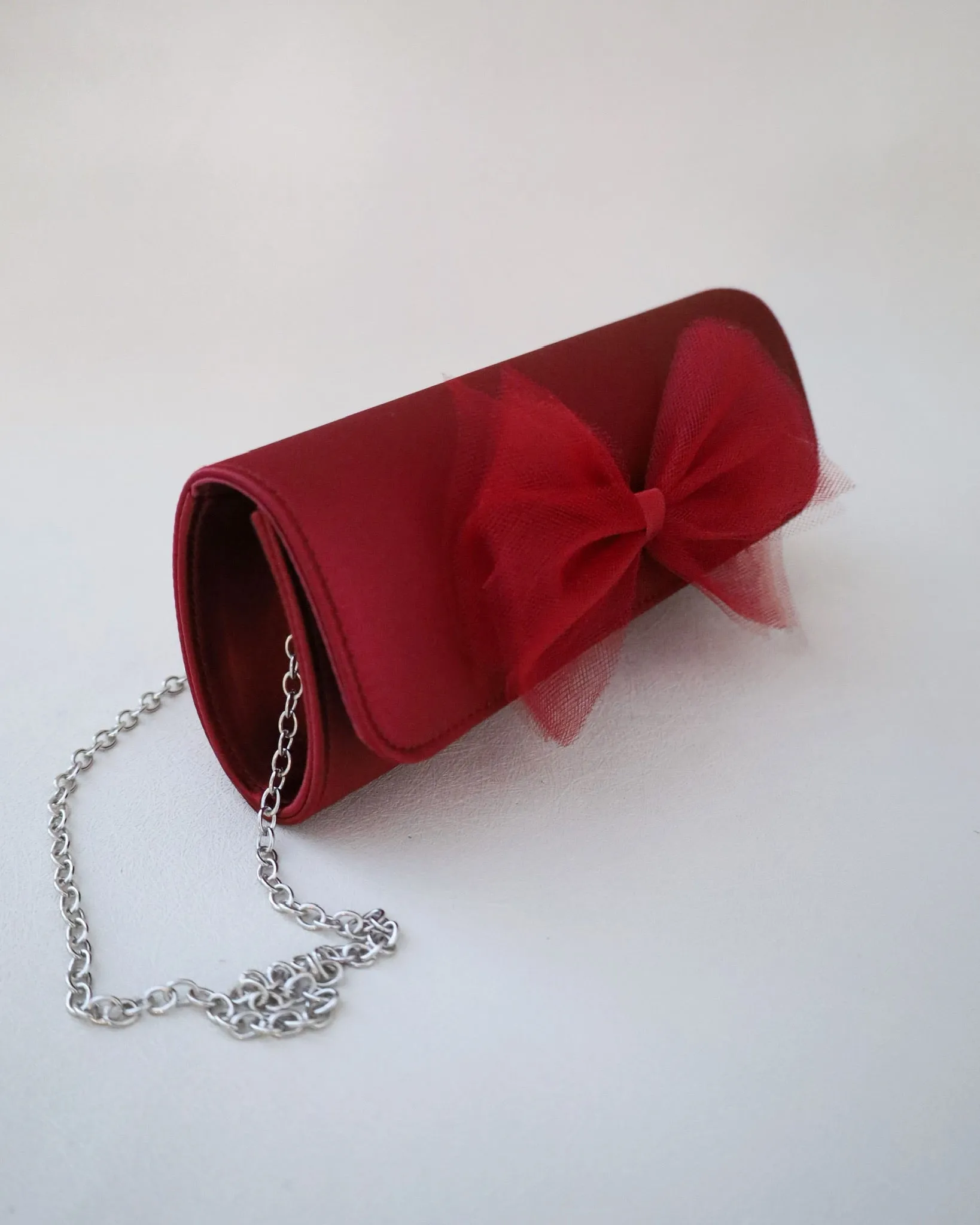 Satin Evening Clutch with Tulle Bow