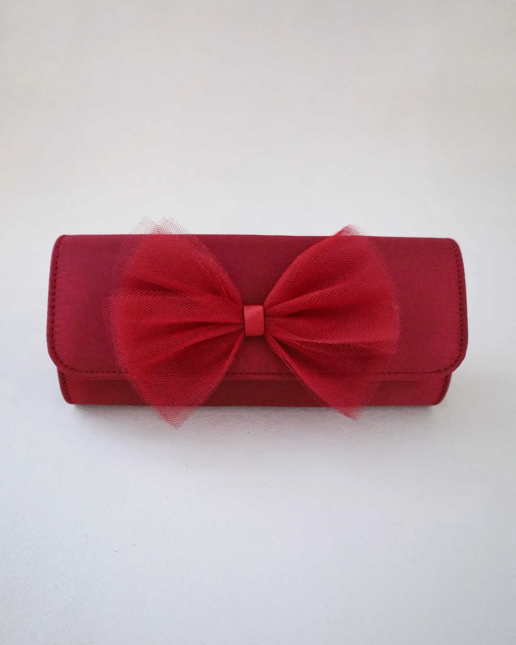 Satin Evening Clutch with Tulle Bow