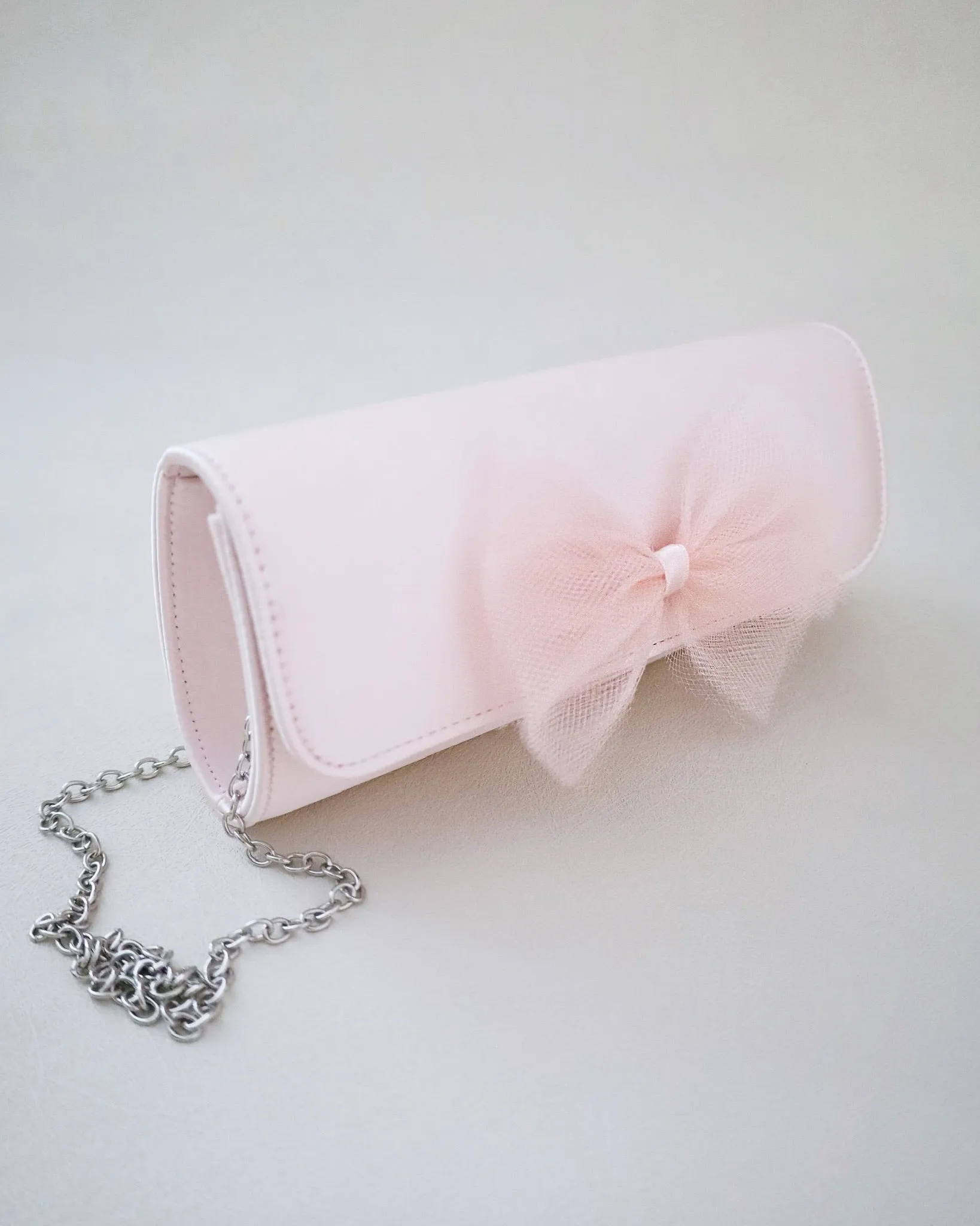 Satin Evening Clutch with Tulle Bow
