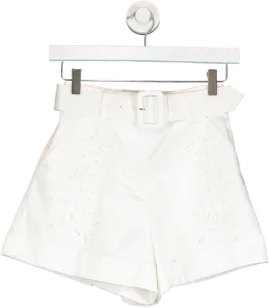 Self-Portrait White Embroidered High-Waist Shorts UK 4