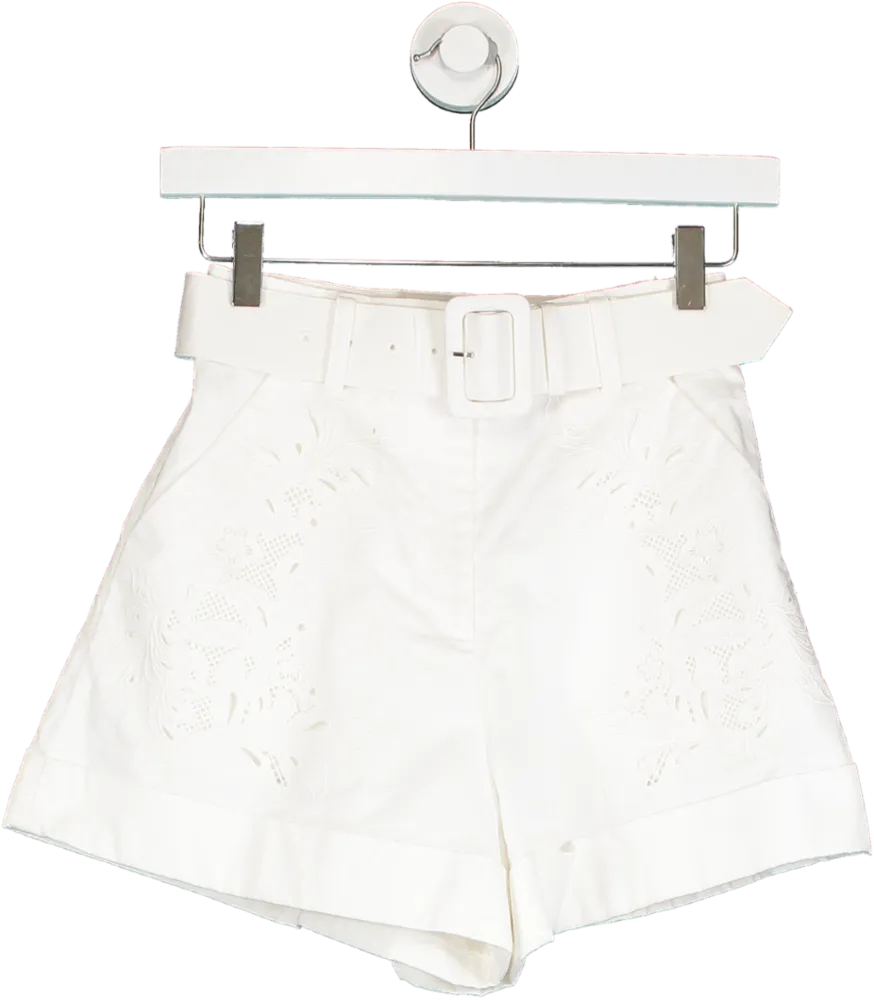 Self-Portrait White Embroidered High-Waist Shorts UK 4
