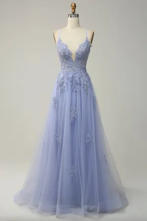 Sexy Back Lavender Lace Prom Dress