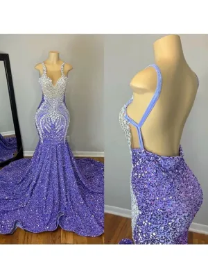 Sexy Lavender Mermaid Prom Dresses  Open Back