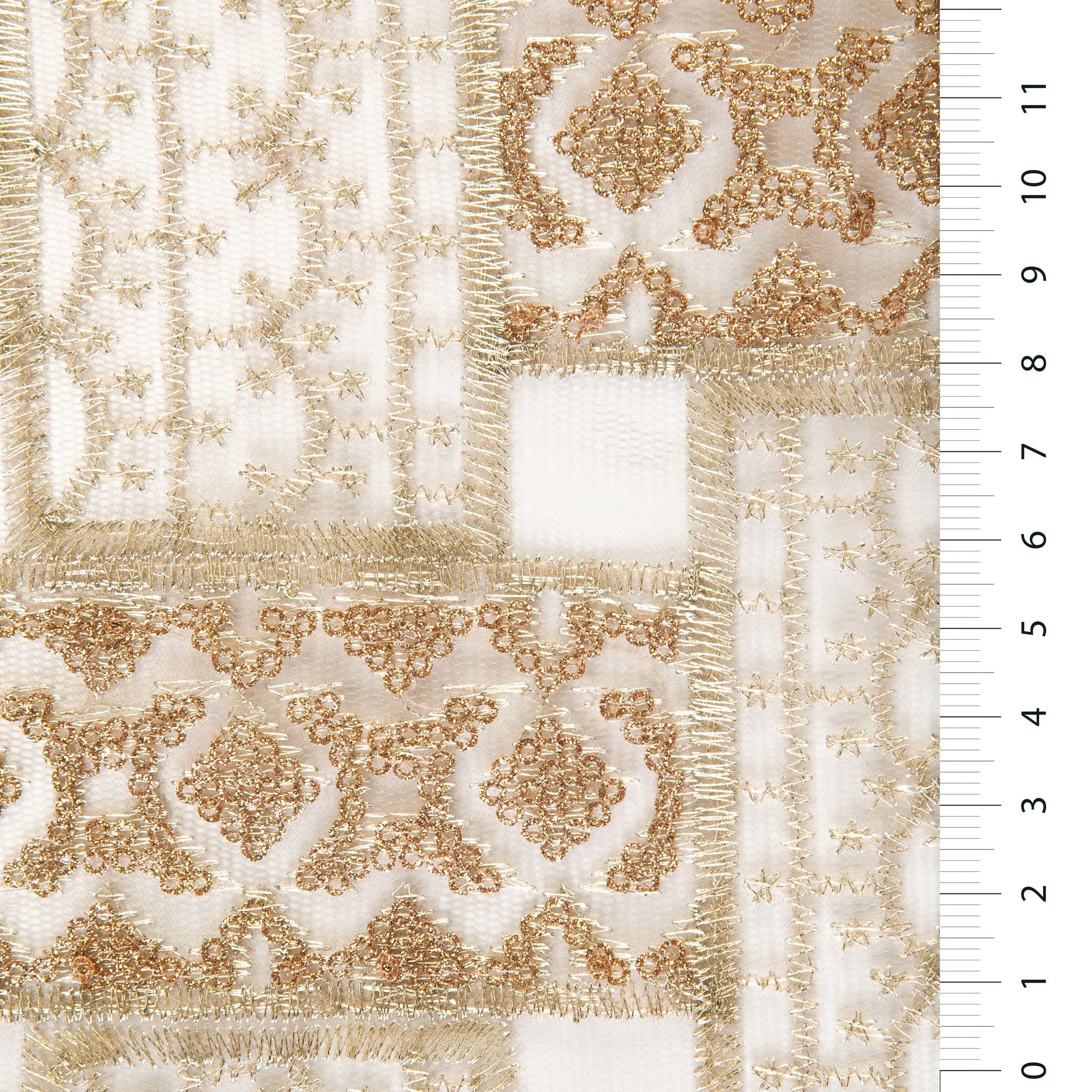 Shiny Gold Sequin Embroidered Fabric in Traditional Style