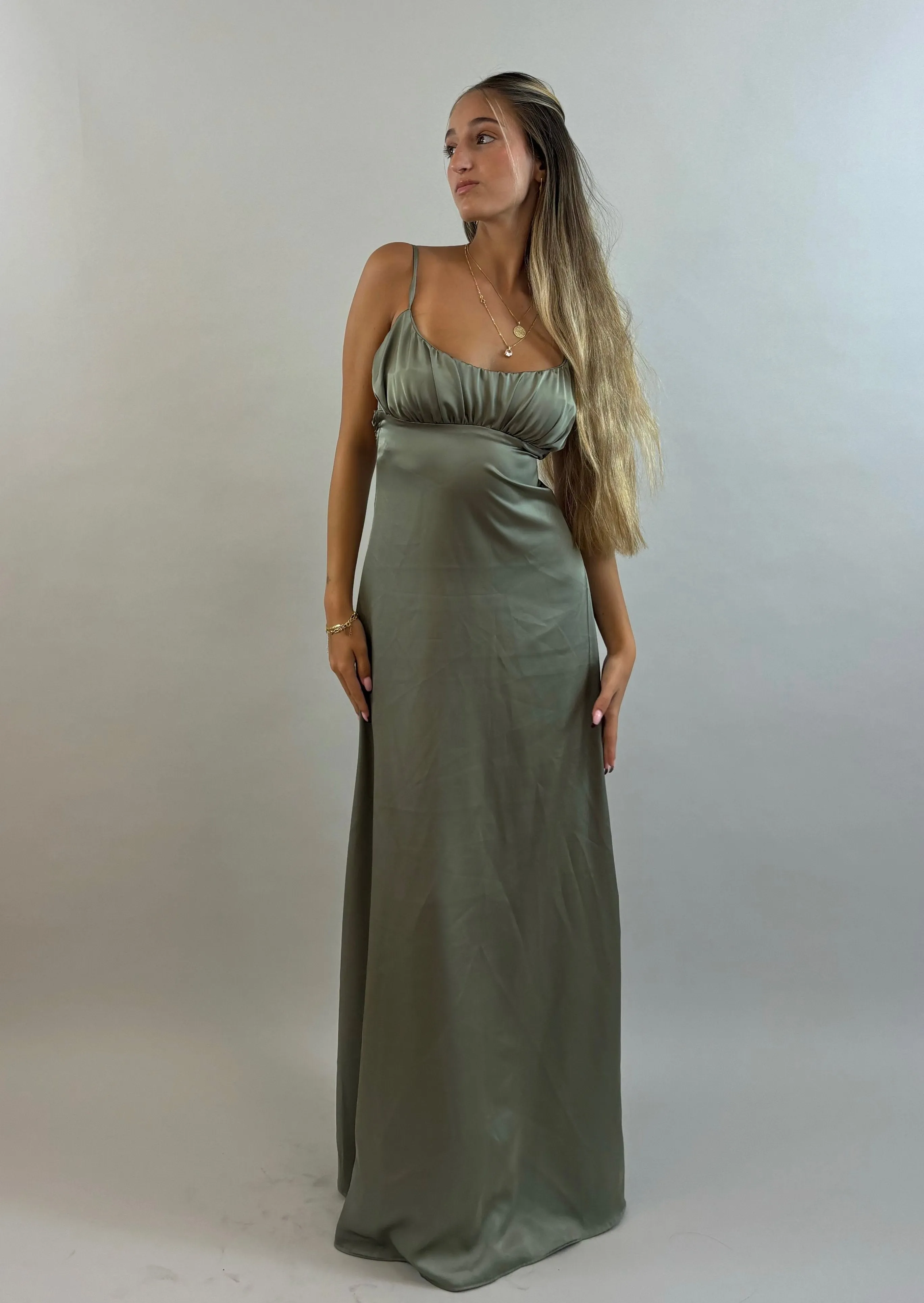 Shir - Green Satin Evening Dress
