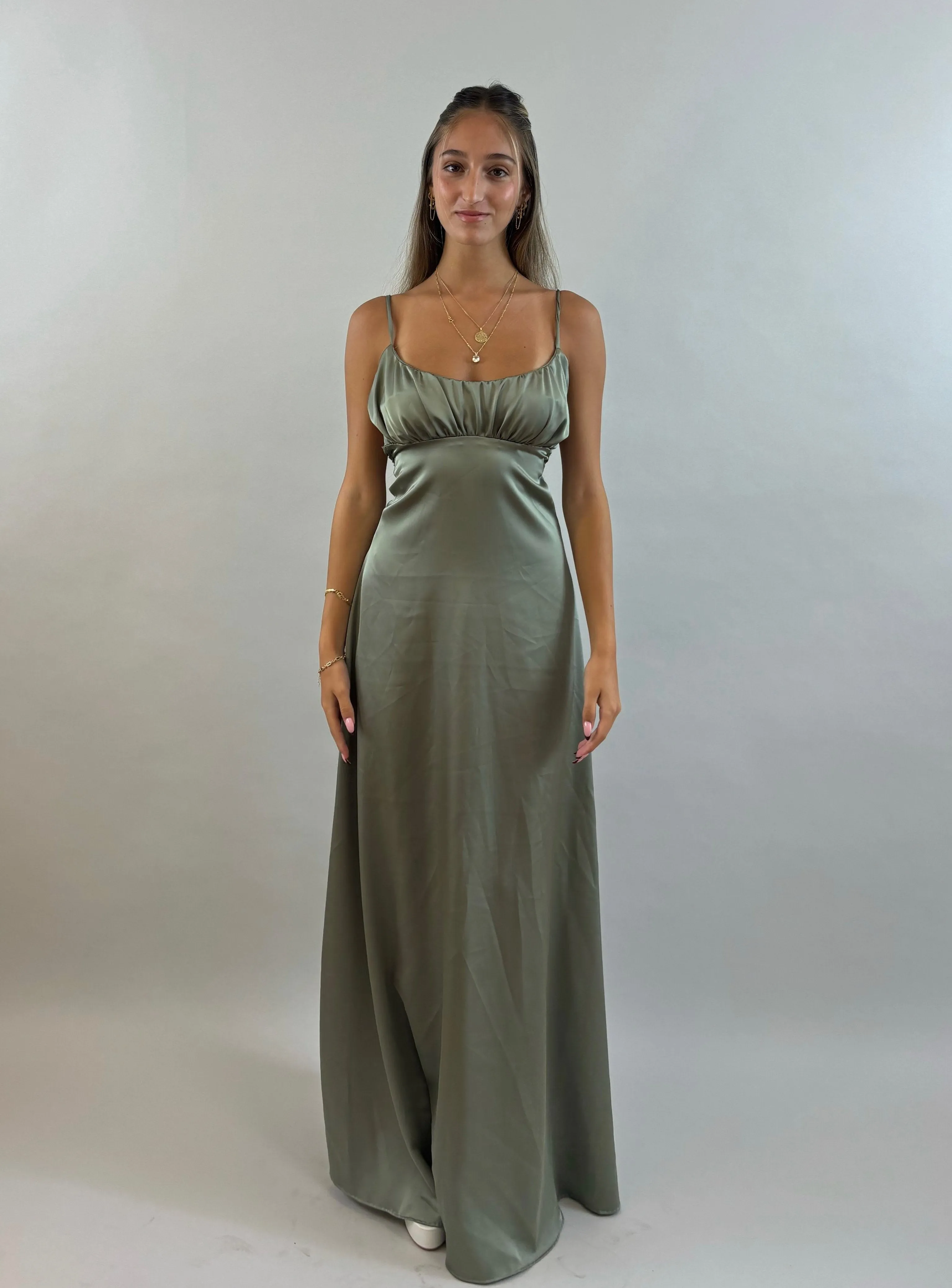 Shir - Green Satin Evening Dress