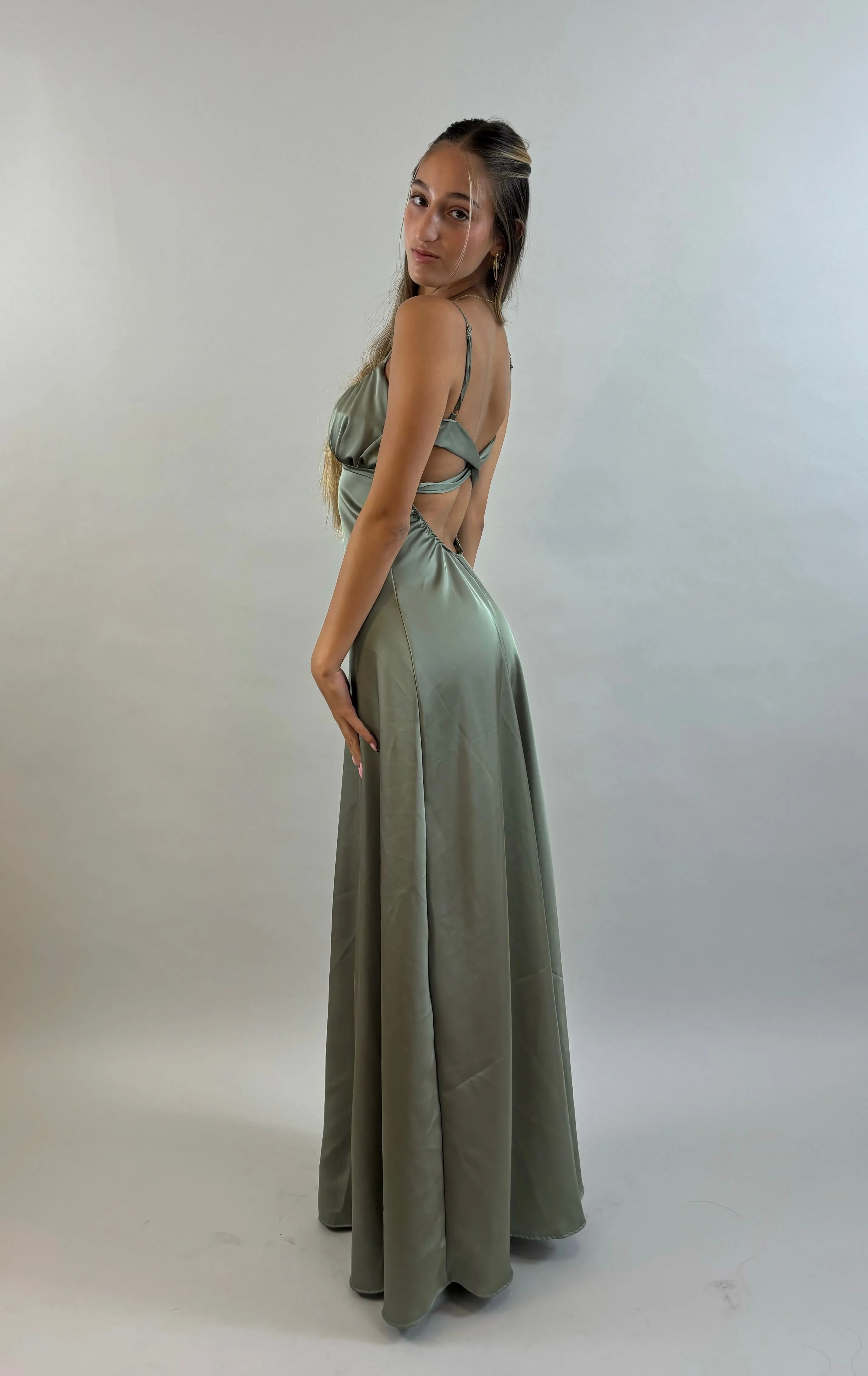 Shir - Green Satin Evening Dress