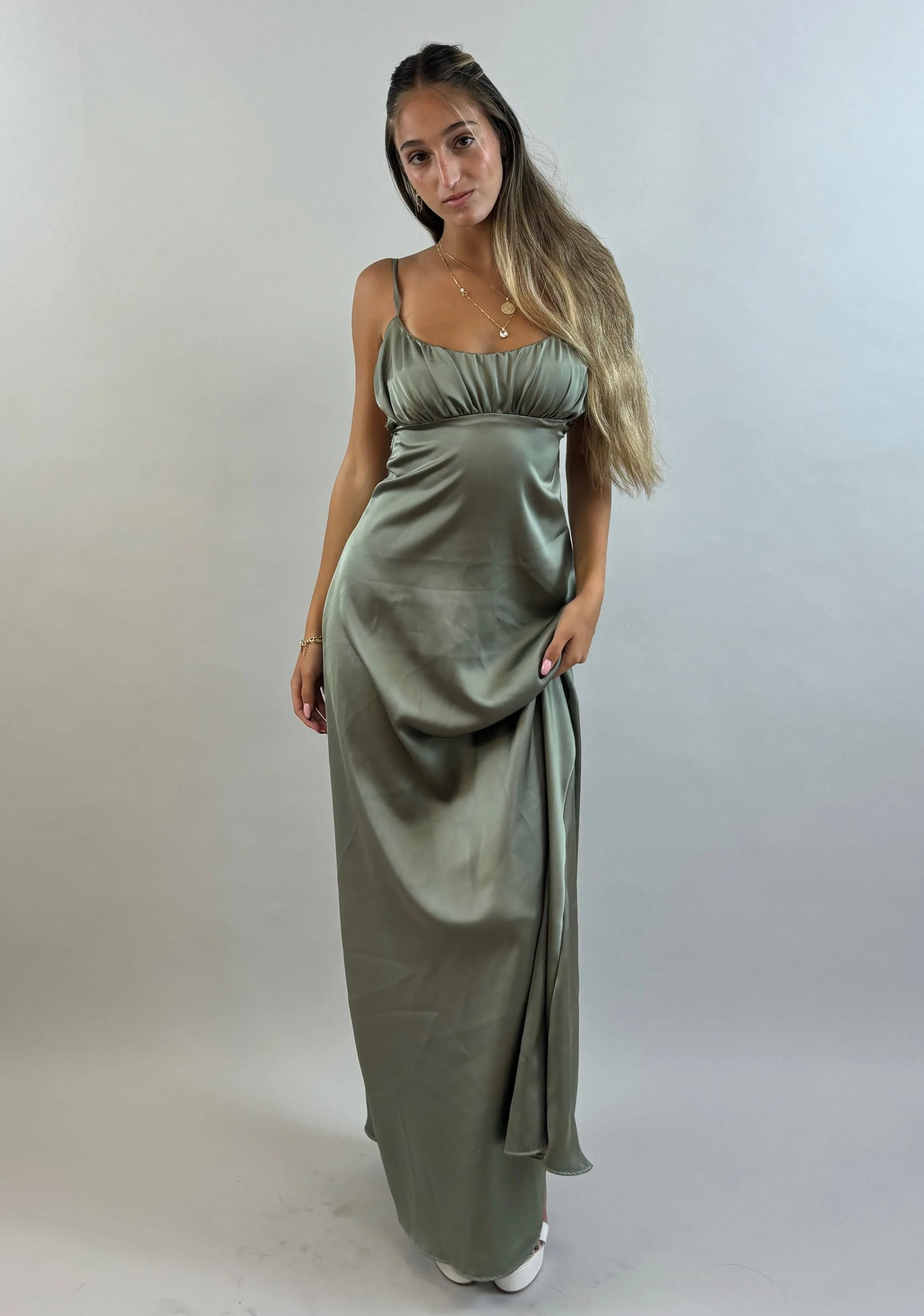 Shir - Green Satin Evening Dress