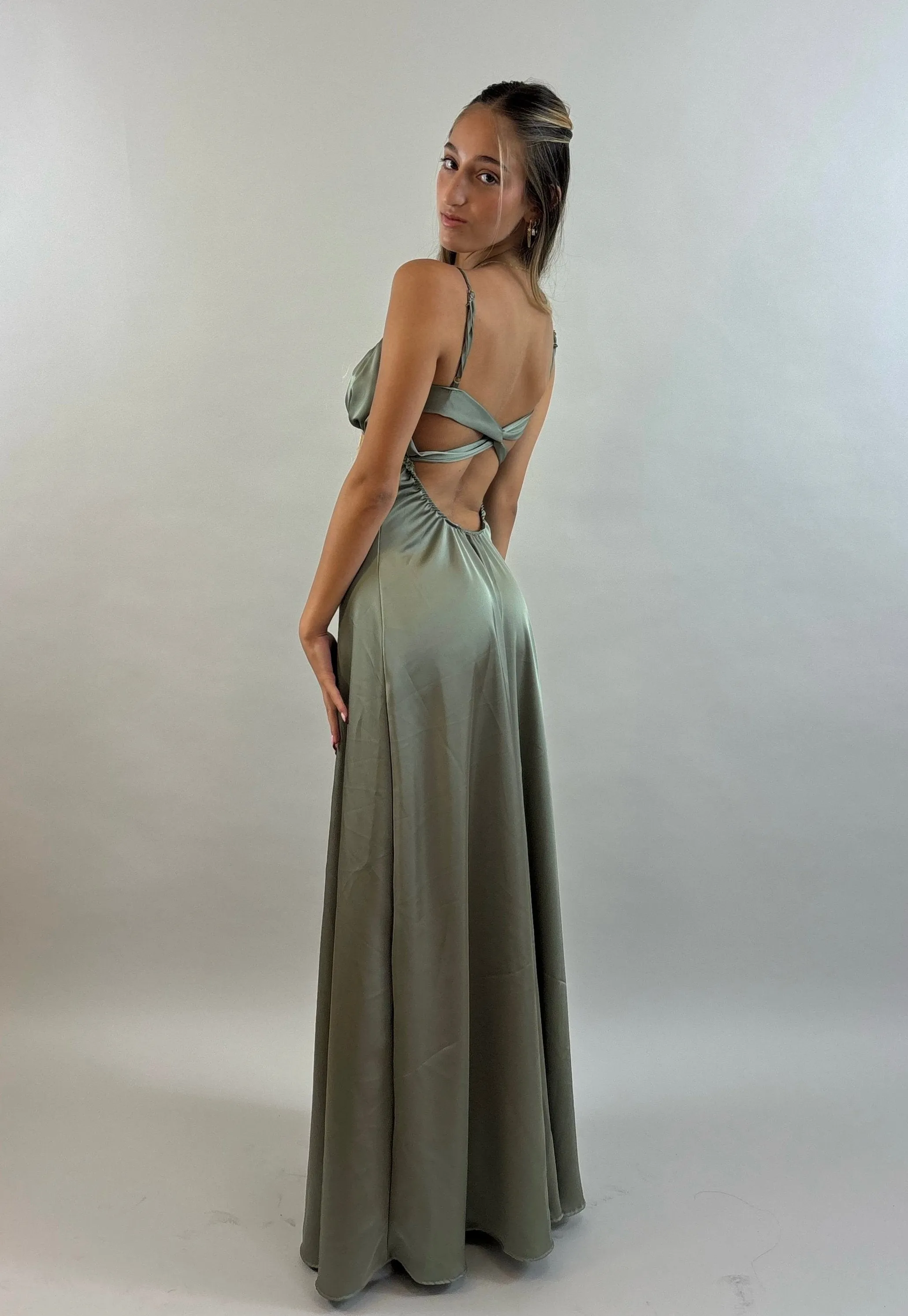 Shir - Green Satin Evening Dress