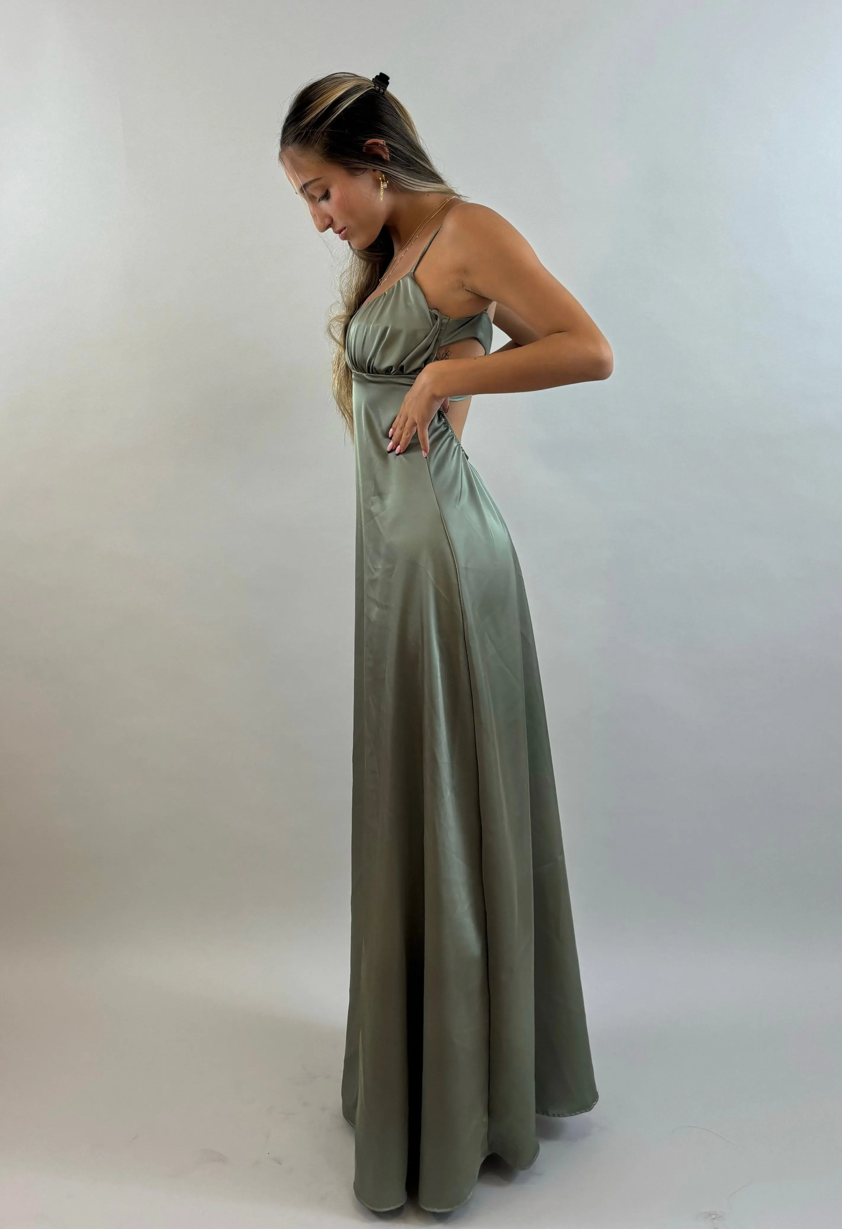 Shir - Green Satin Evening Dress