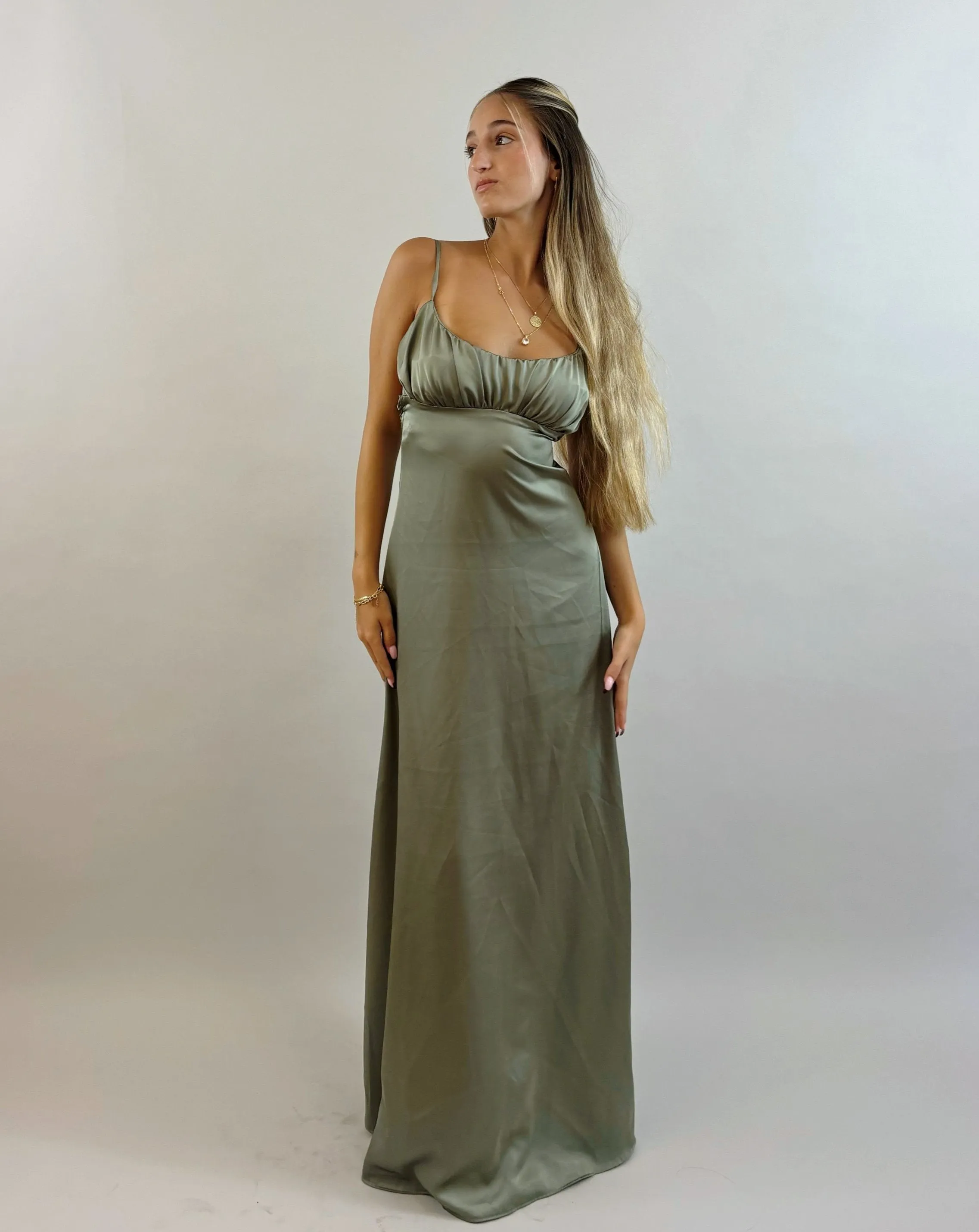 Shir - Green Satin Evening Dress