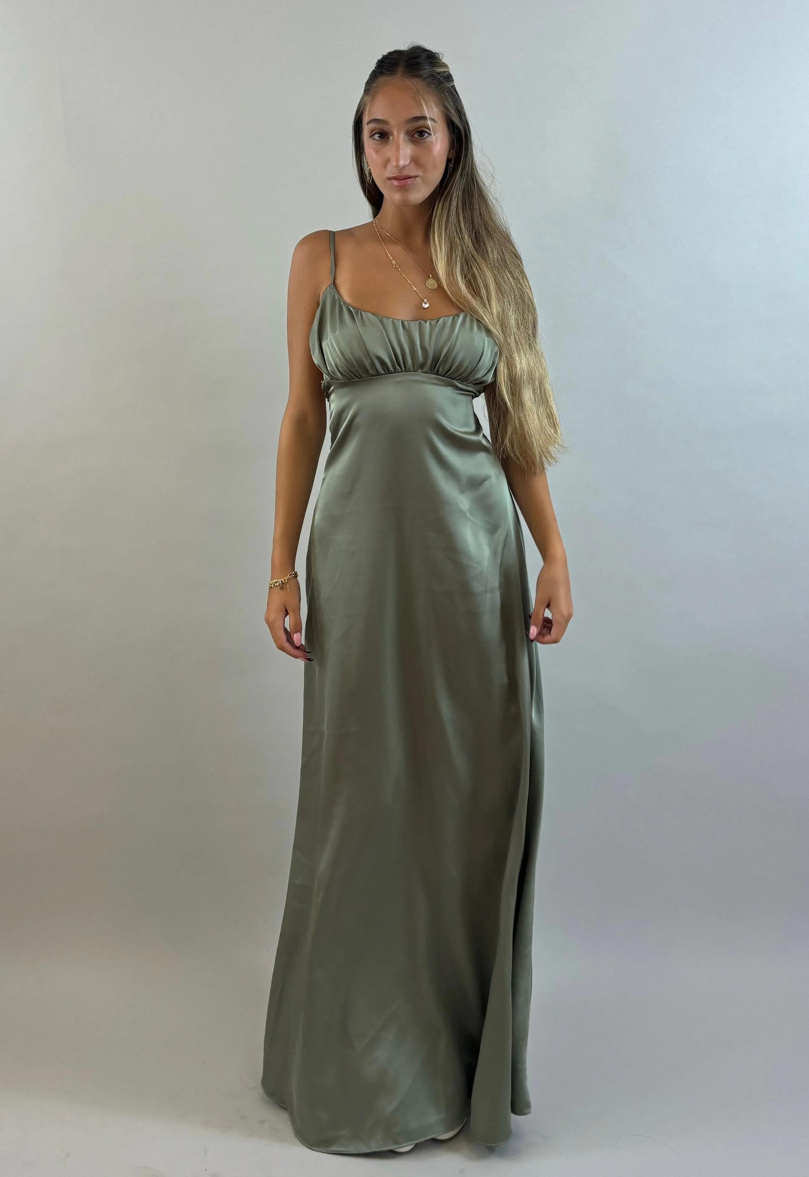 Shir - Green Satin Evening Dress