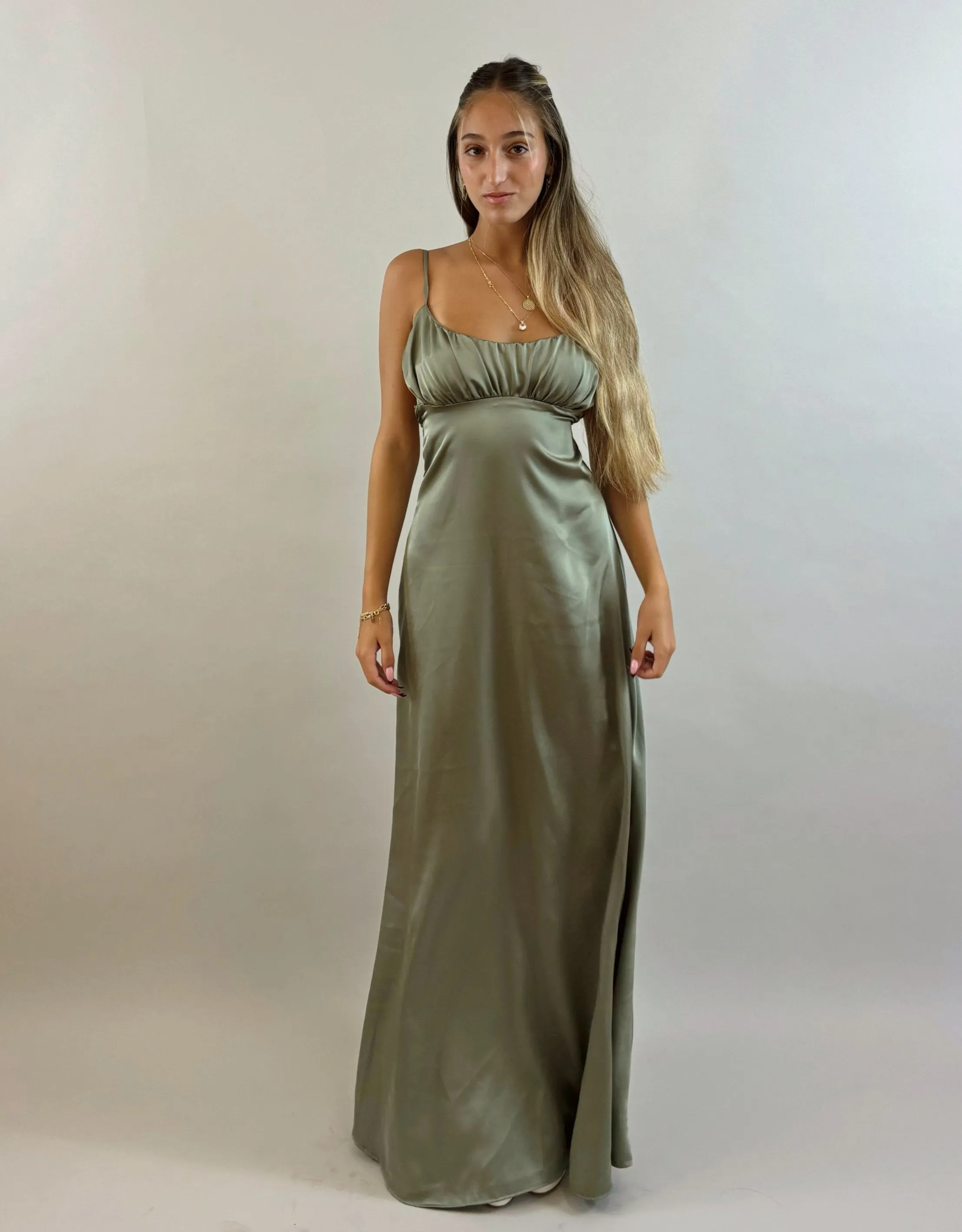 Shir - Green Satin Evening Dress