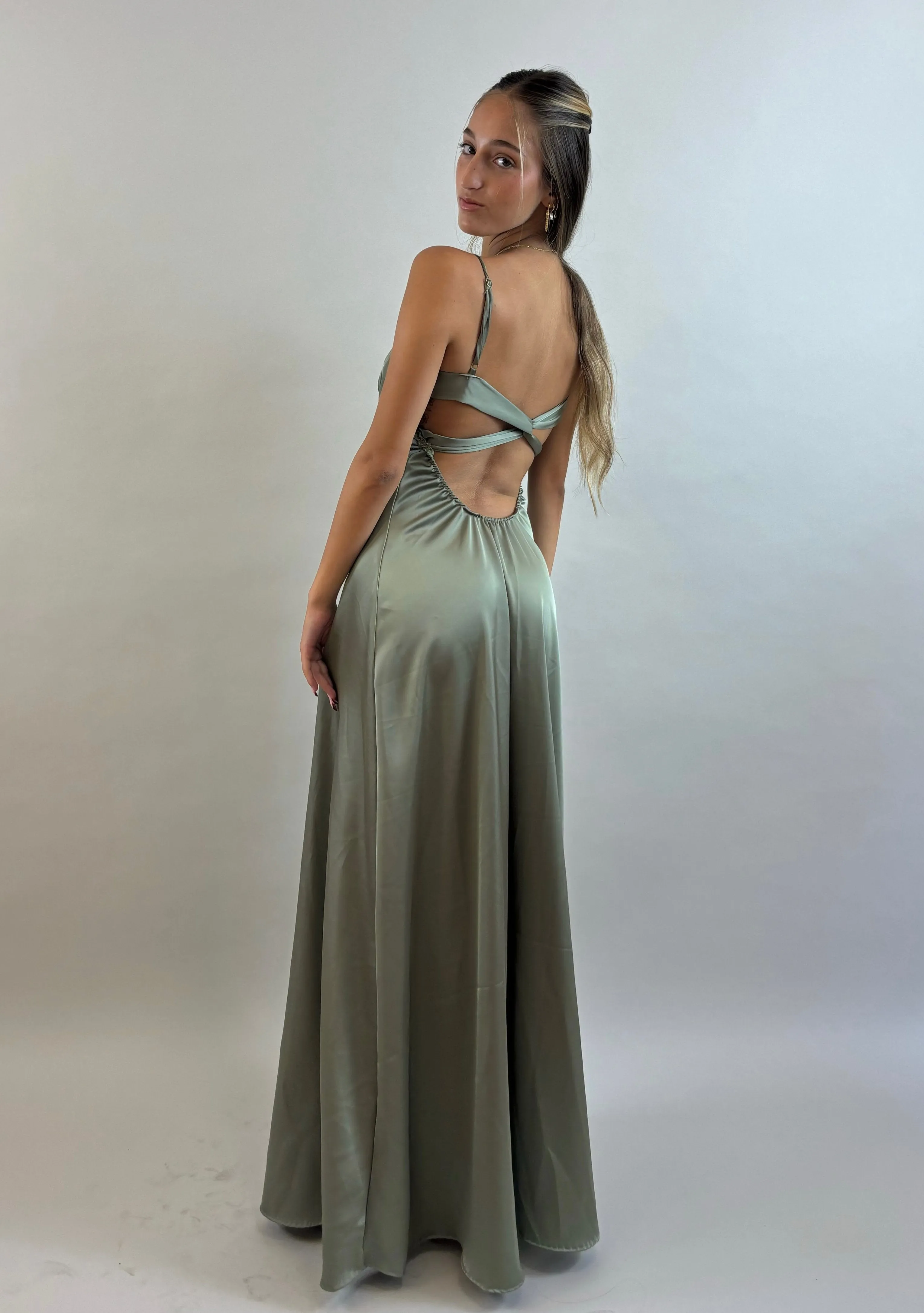 Shir - Green Satin Evening Dress