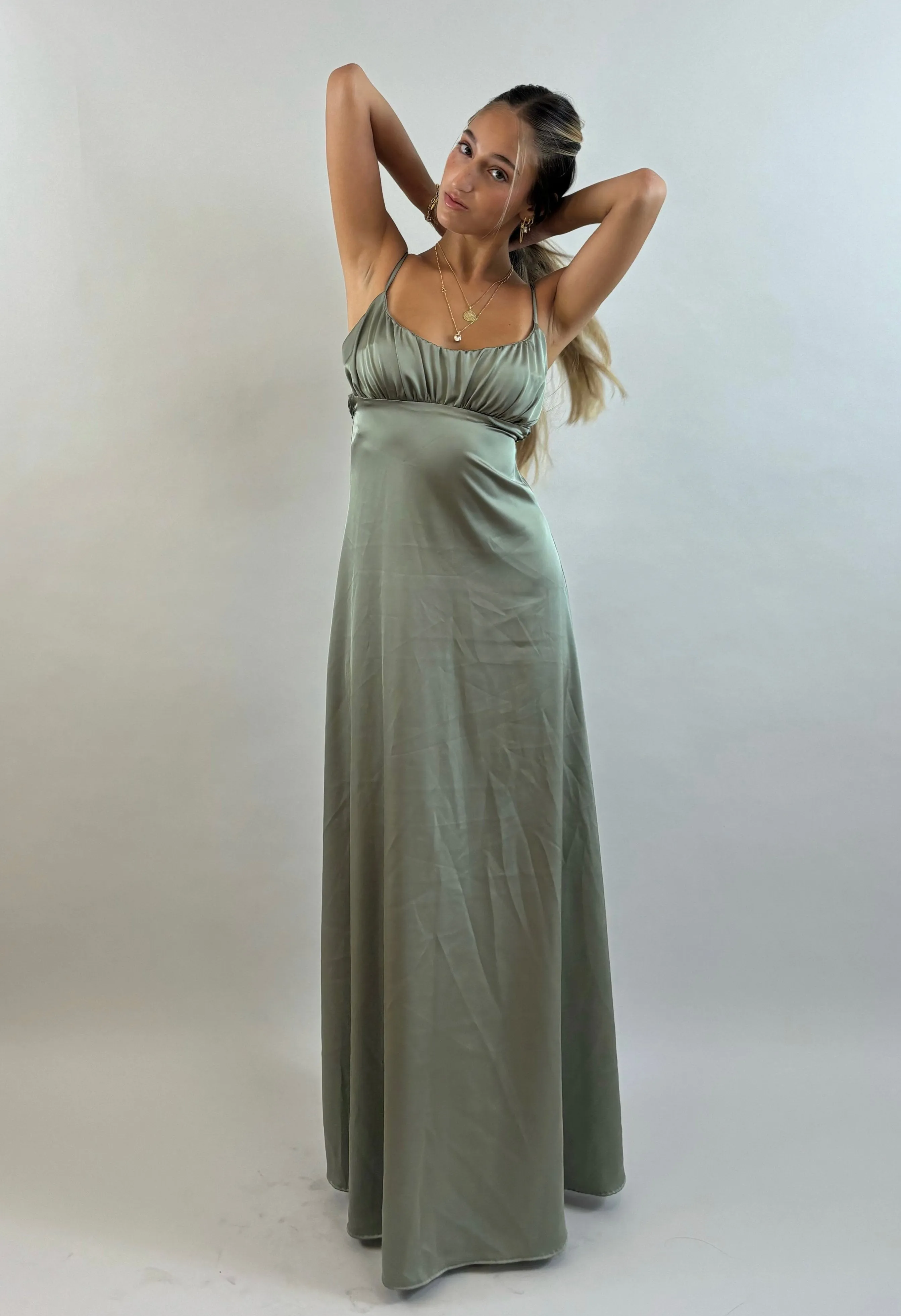 Shir - Green Satin Evening Dress