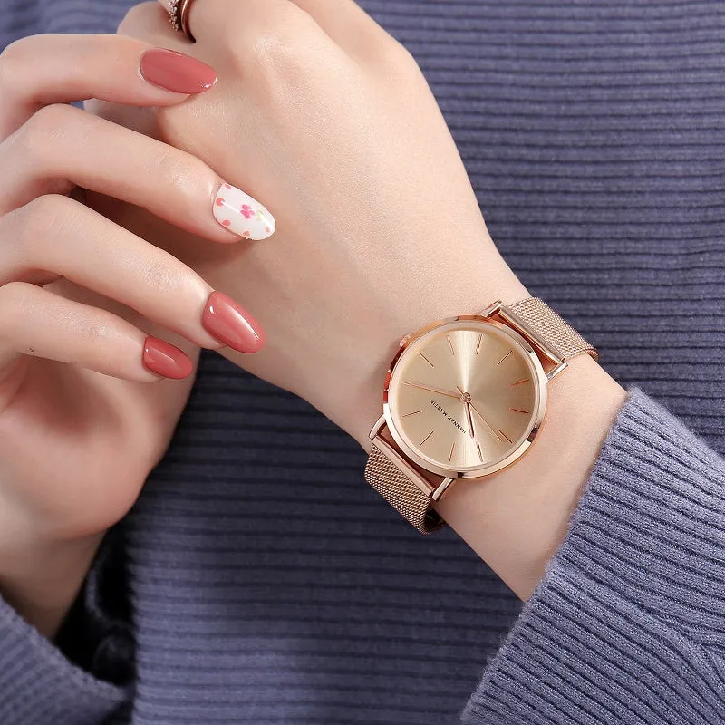 Simple Dial Mesh Strap Women's Watch