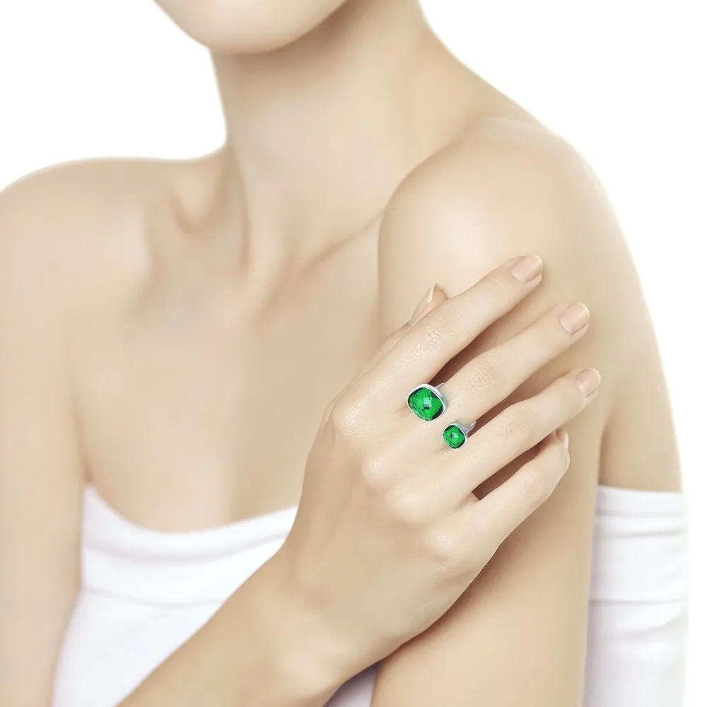 SOKOLOV - Express Yourself Open Ring - Sterling Silver 925 With Swarovski Crystals, Green