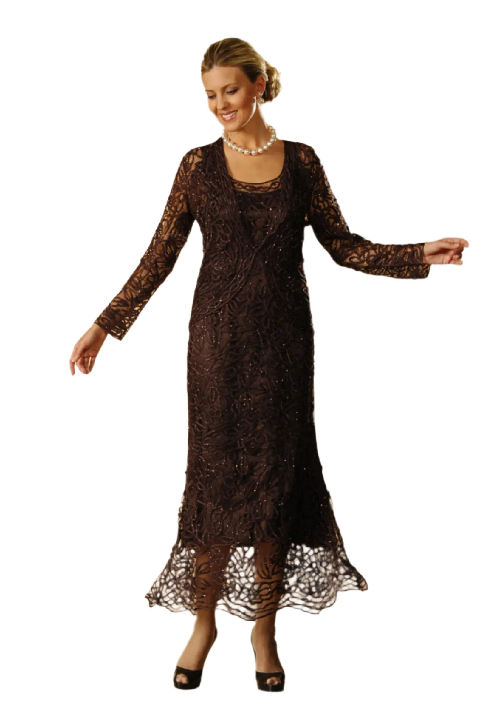 Soulmates C715 Embroidered Silk Lace Evening Dress with Jacket Set