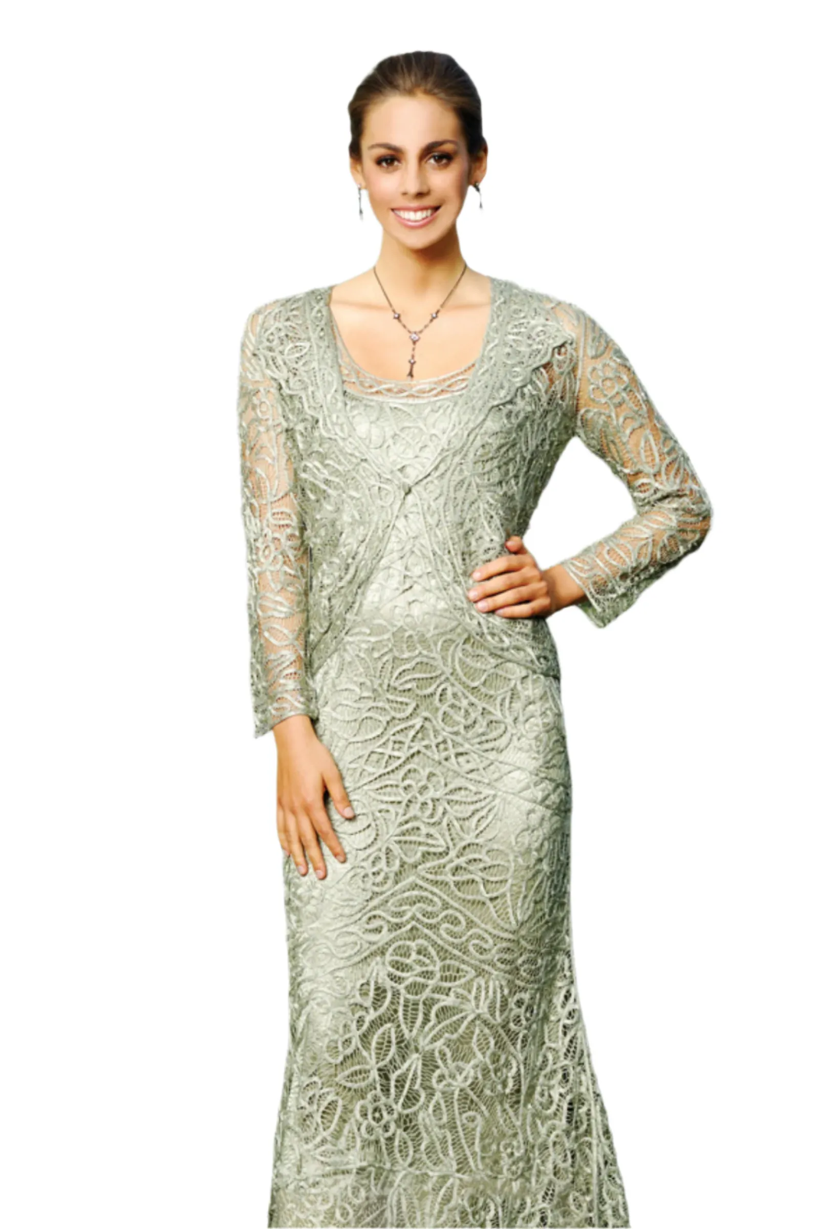 Soulmates C715 Embroidered Silk Lace Evening Dress with Jacket Set
