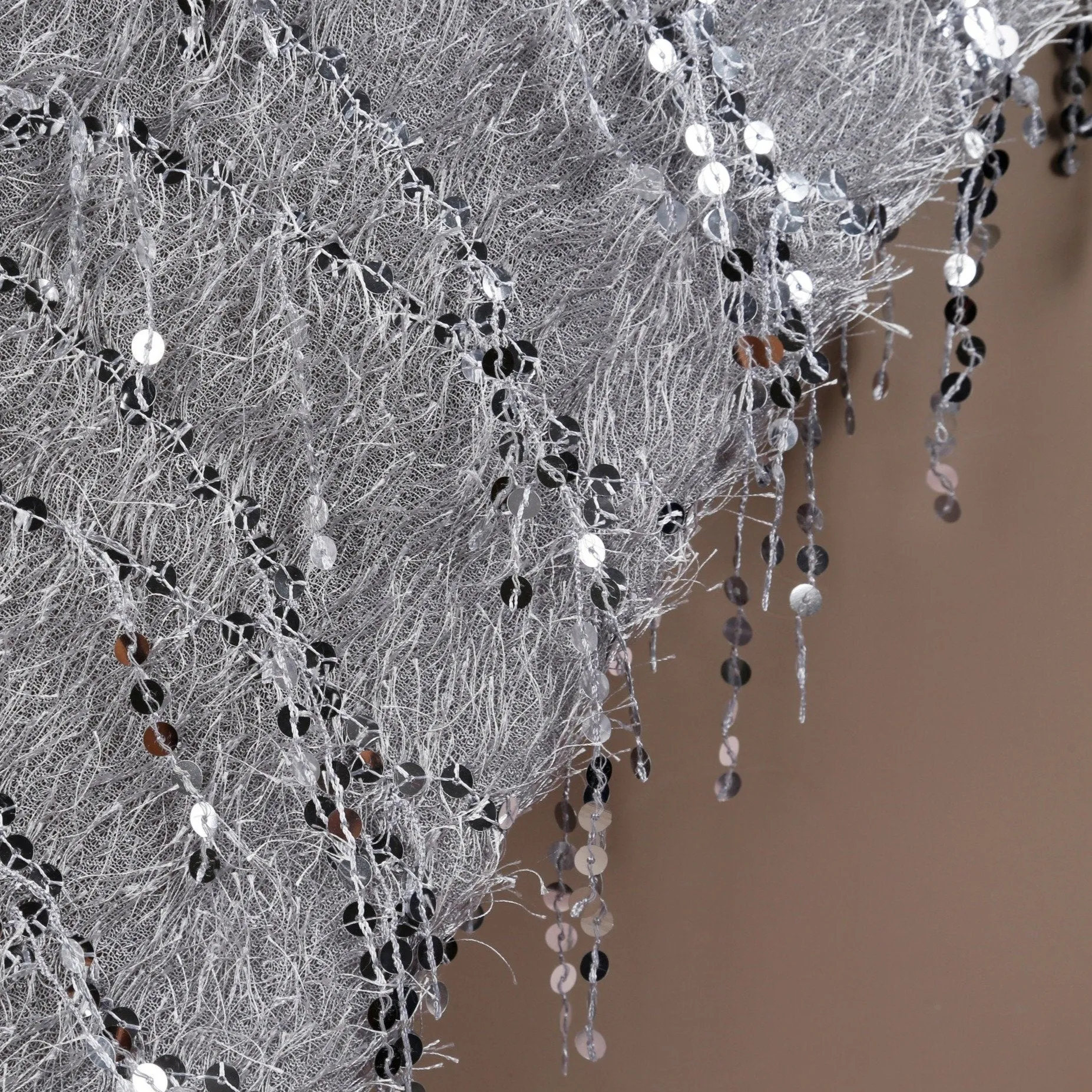 Spider Web Design Feather Thread Fringed Sequin Embroidery Fabric