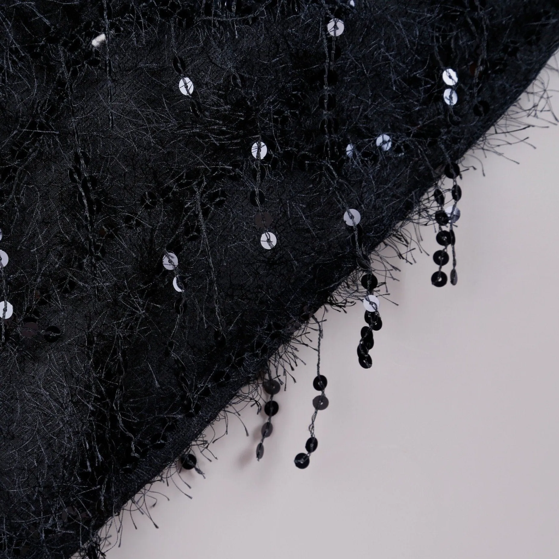 Spider Web Design Feather Thread Fringed Sequin Embroidery Fabric