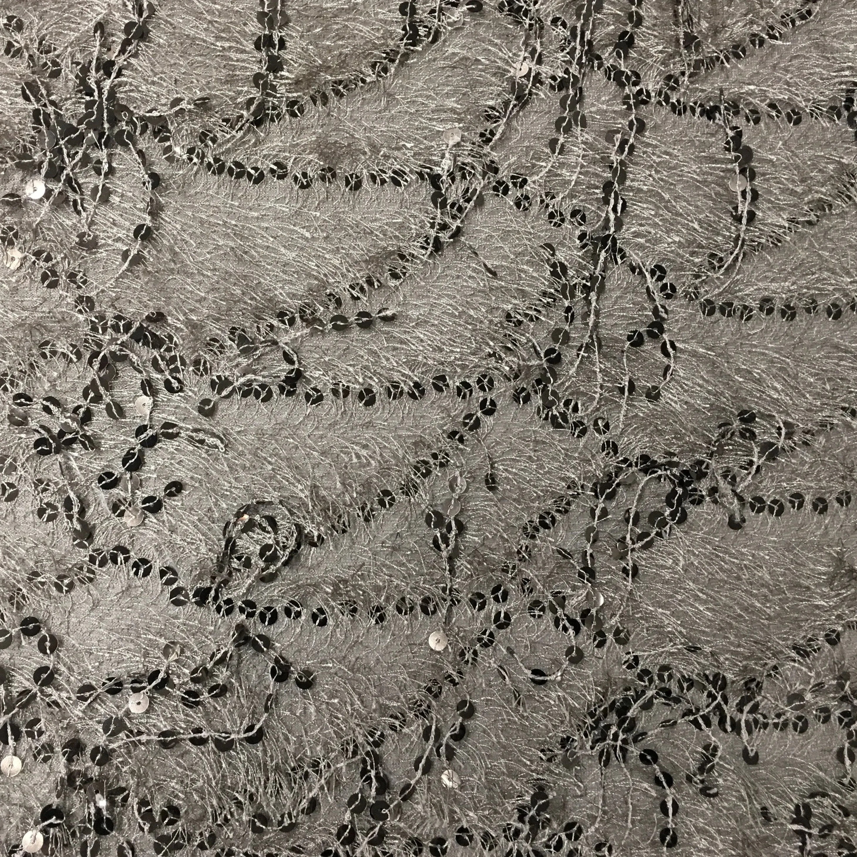 Spider Web Design Feather Thread Fringed Sequin Embroidery Fabric