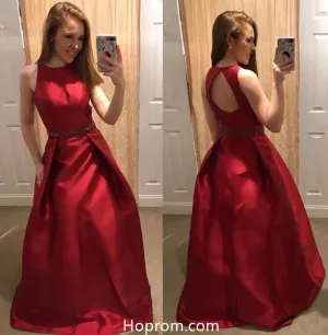 Strapless Red Beaded Prom Dress with Open Back