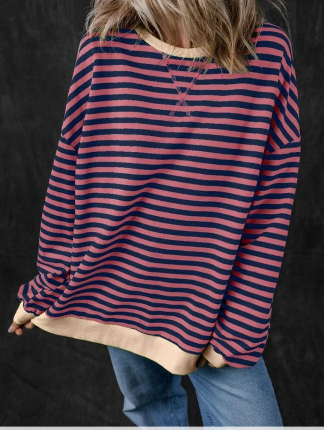 Stripe Oversized Pullover Sweatshirt (2 colors)