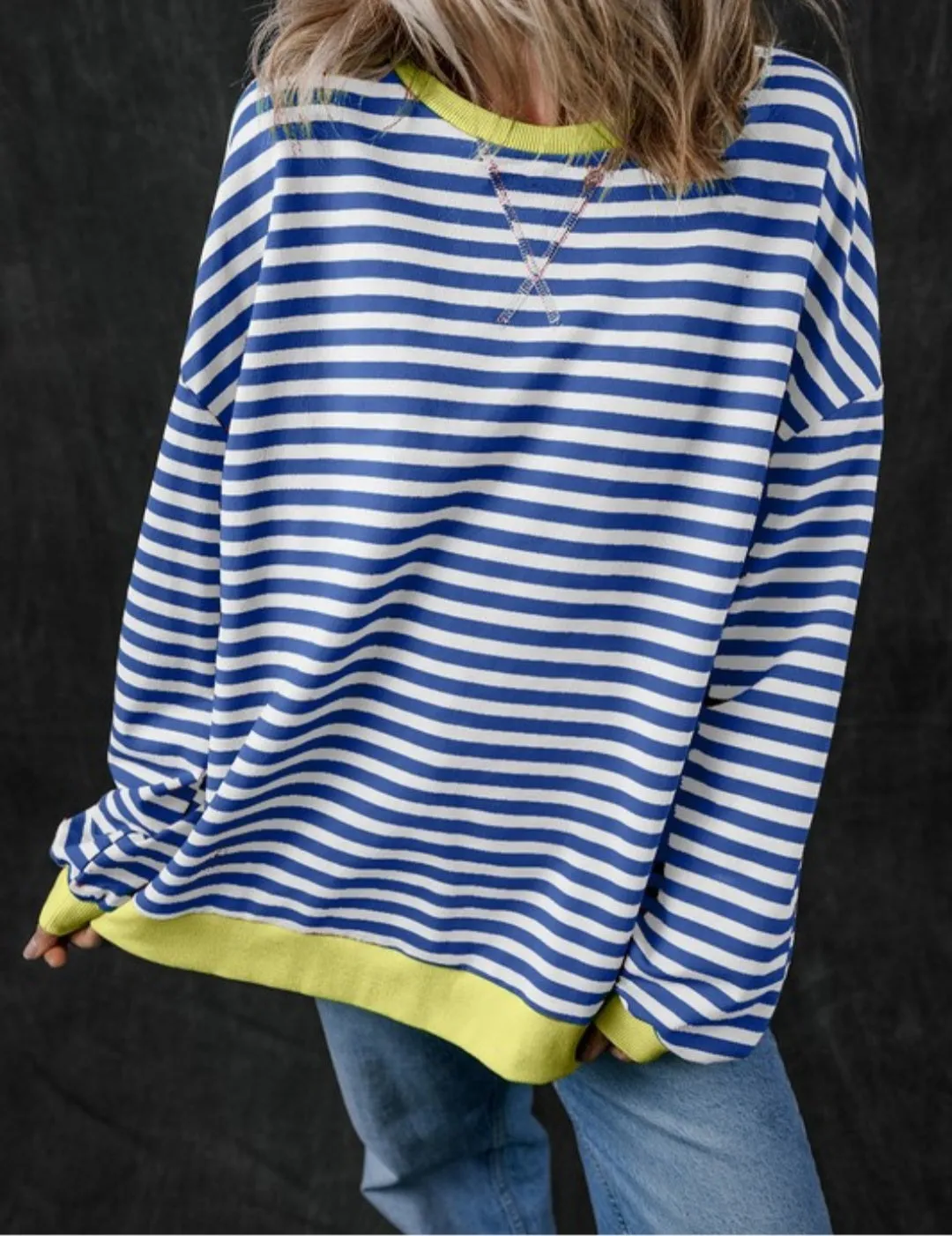 Stripe Oversized Pullover Sweatshirt (2 colors)
