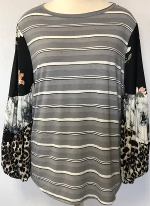 STRIPED BOAT NECK KNIT TOP