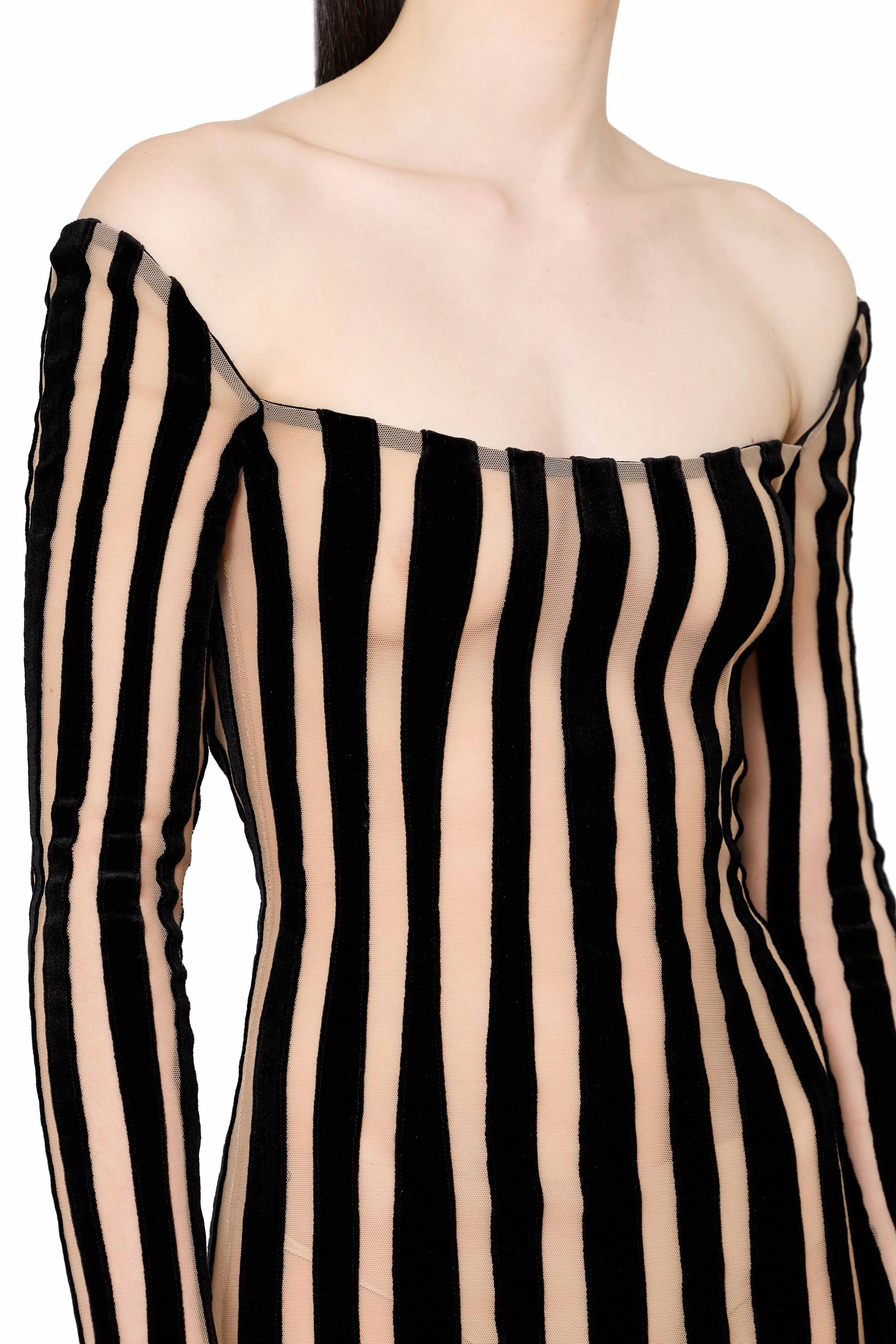 Striped Boat Neck Mini Dress with Scoop Back
